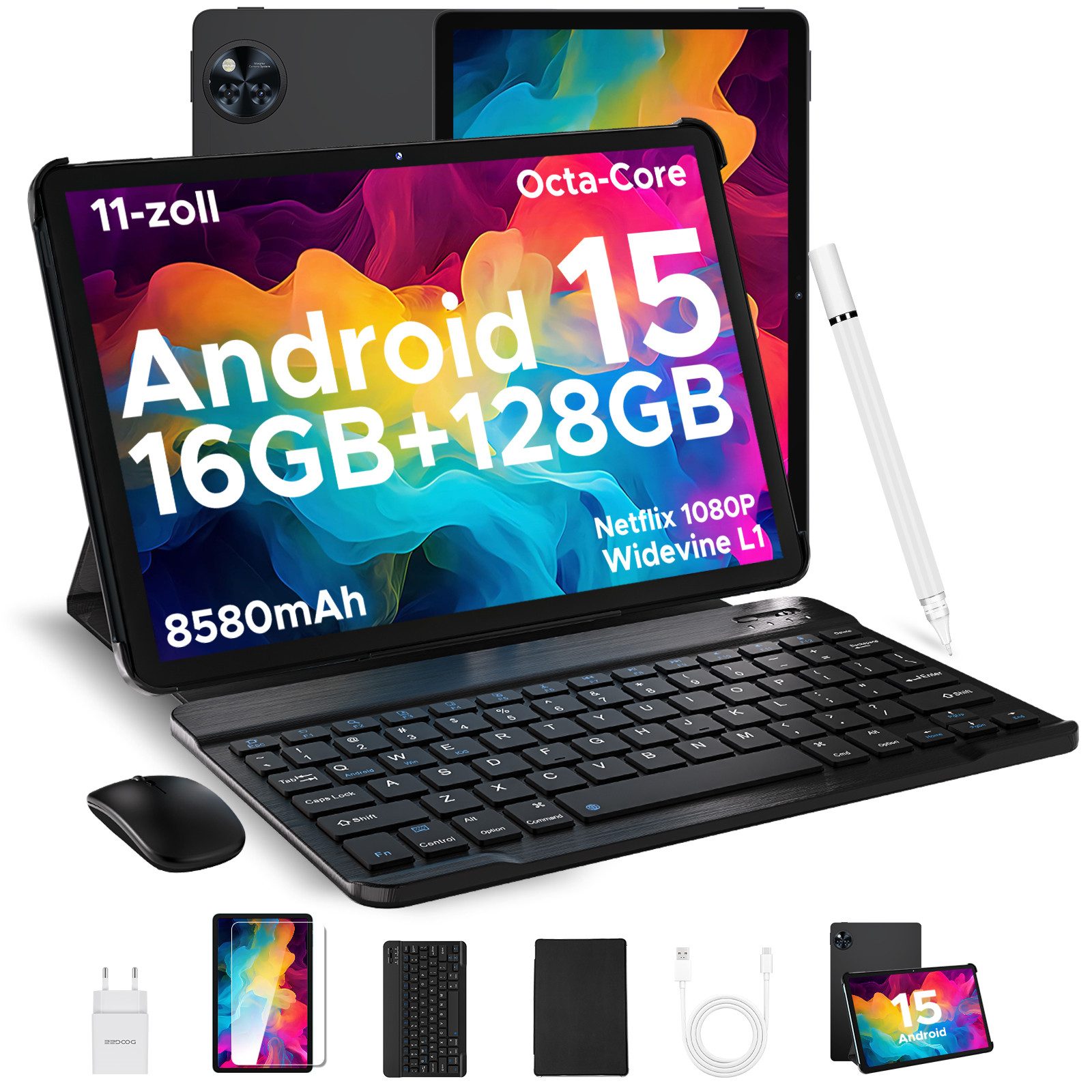 DOOGEE U11 Tablet 11 Zoll mit Tastatur, Stift, 128GB, 8580mAh, Gemini AI Tablet (11", 128 GB, Android 15, 16 GB RAM (4 GB + 12 GB erweiterbar),Octa-Core,90 Hz,13MP,5G WIFI)