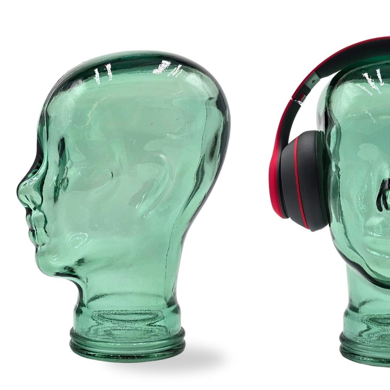 DESIGN DELIGHTS Skulptur Glas KOPFHÖRERSTÄNDER 29cm Glaskopf Skulptur, T03 grün