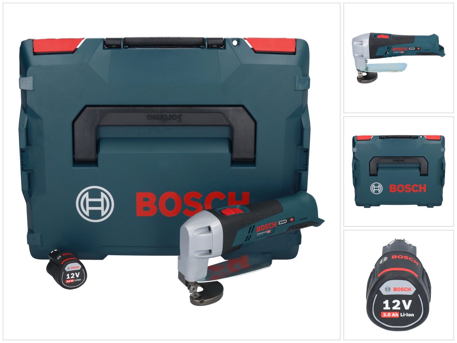 Bosch Professional Akku-Universalschere GSC 12V-13 Professional Akku Blechschere 12 V + 1x Akku 3,0 Ah + L-Bo