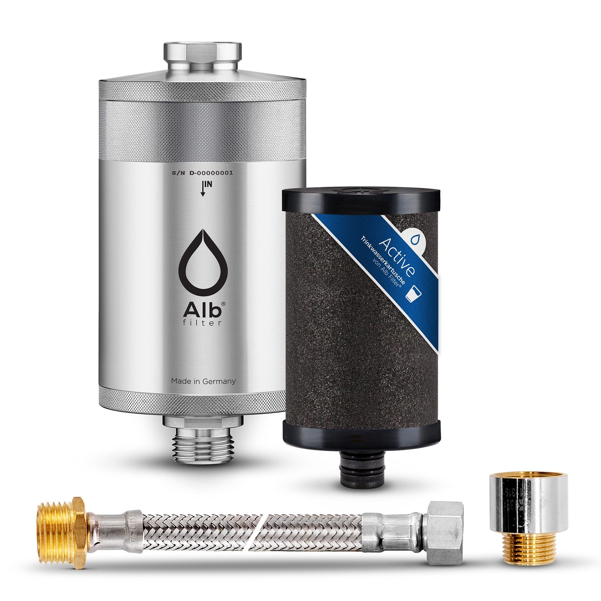 Alb Filter Wasserfilter Active Trinkwasserfilter, reduziert Schadstoffe, mit Aktivkohle, Made in Germany, Edelstahl