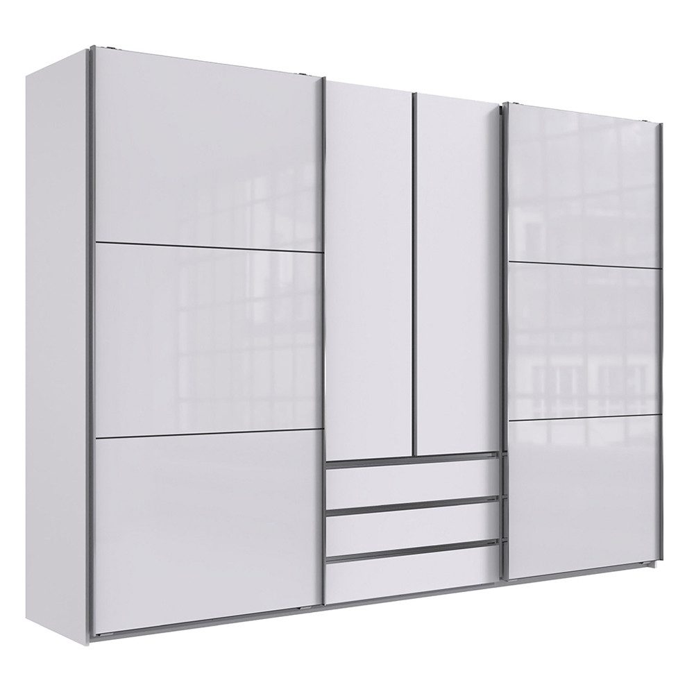 Lomadox Kleiderschrank MIDLAND-43 in weiß Schwebetüren mit Glasfronten Drehtüren 300x216x65 cm