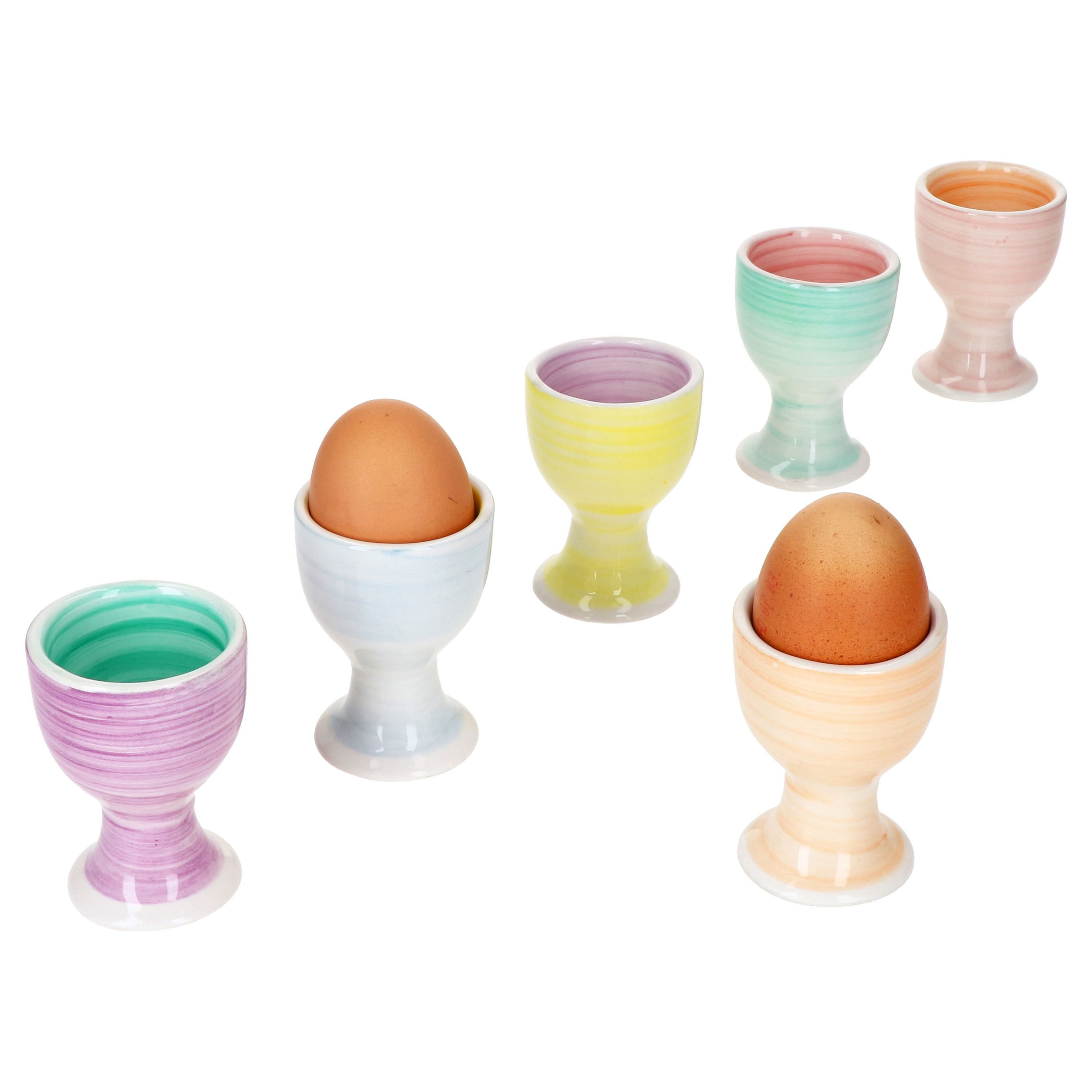 MamboCat Eierbecher 6er Set Pastello Eierbecher Frühstück Brunch Buffet Steingut bunt