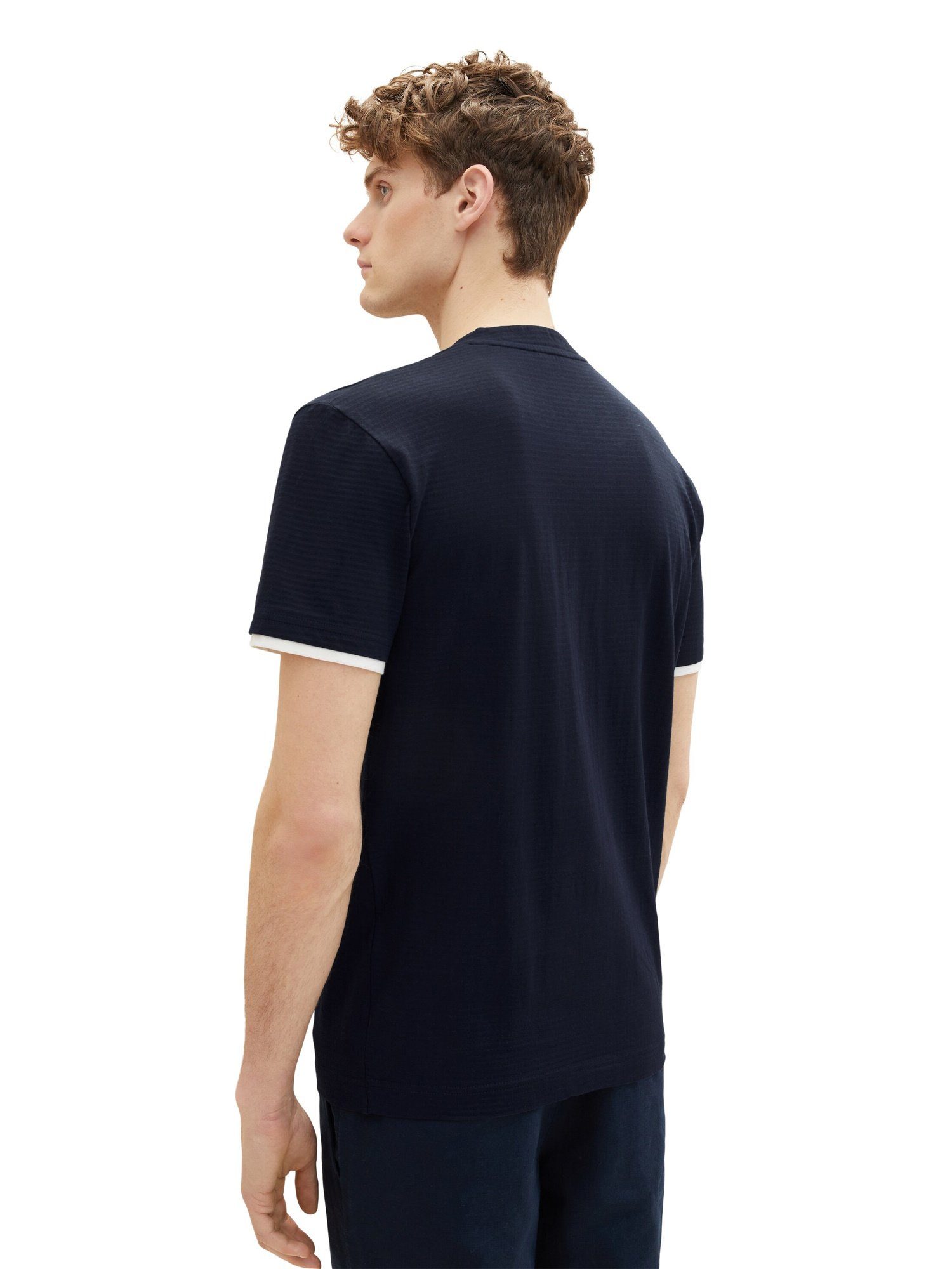 gestreift Henleyshirt dunkelblau (1-tlg) T-Shirt Kurzarmshirt TAILOR Henley TOM