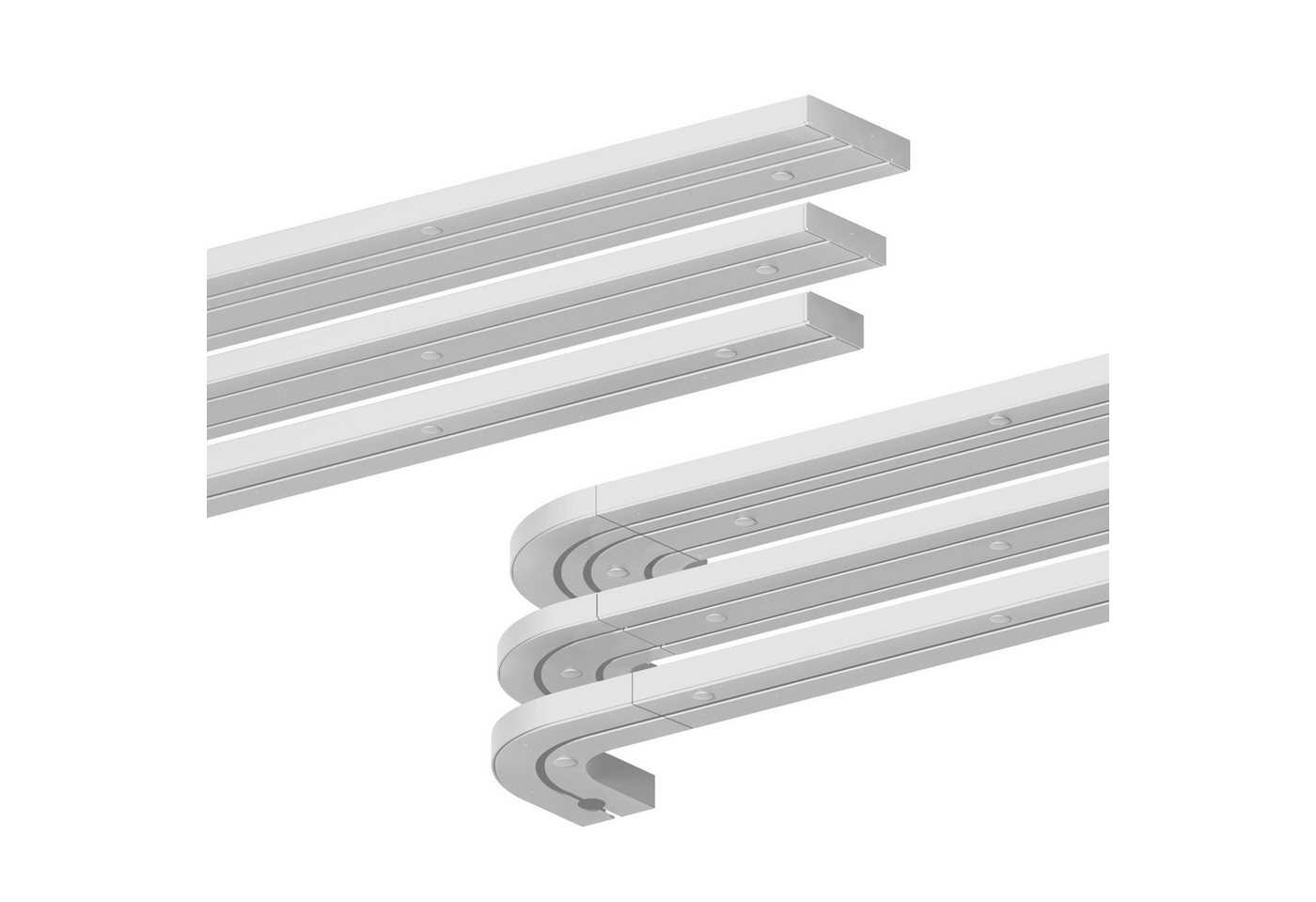 Bestlivings Gardinenschiene Komplettset montagefertig, 1-läufig, 90 cm, mit Bohren, verschraubt, Kunststoff, inkl. Befestigungsset, Weiß, flach, kürzbar, Made in EU