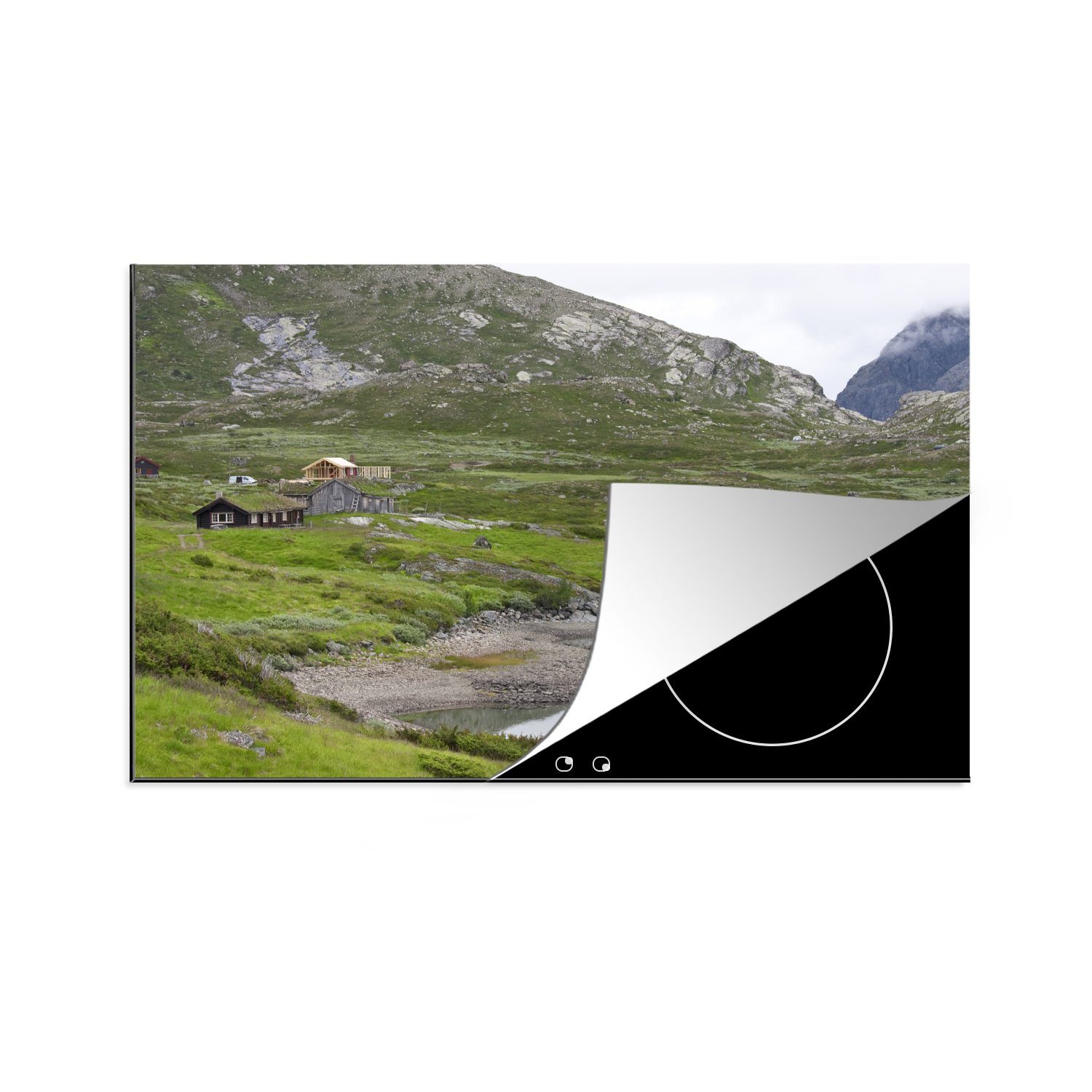 MuchoWow Herdblende-/Abdeckplatte Ferienhäuser am See in Norwegen, Vinyl, (1 tlg), 81x52 cm, Induktionskochfeld Schutz für die küche, Ceranfeldabdeckung