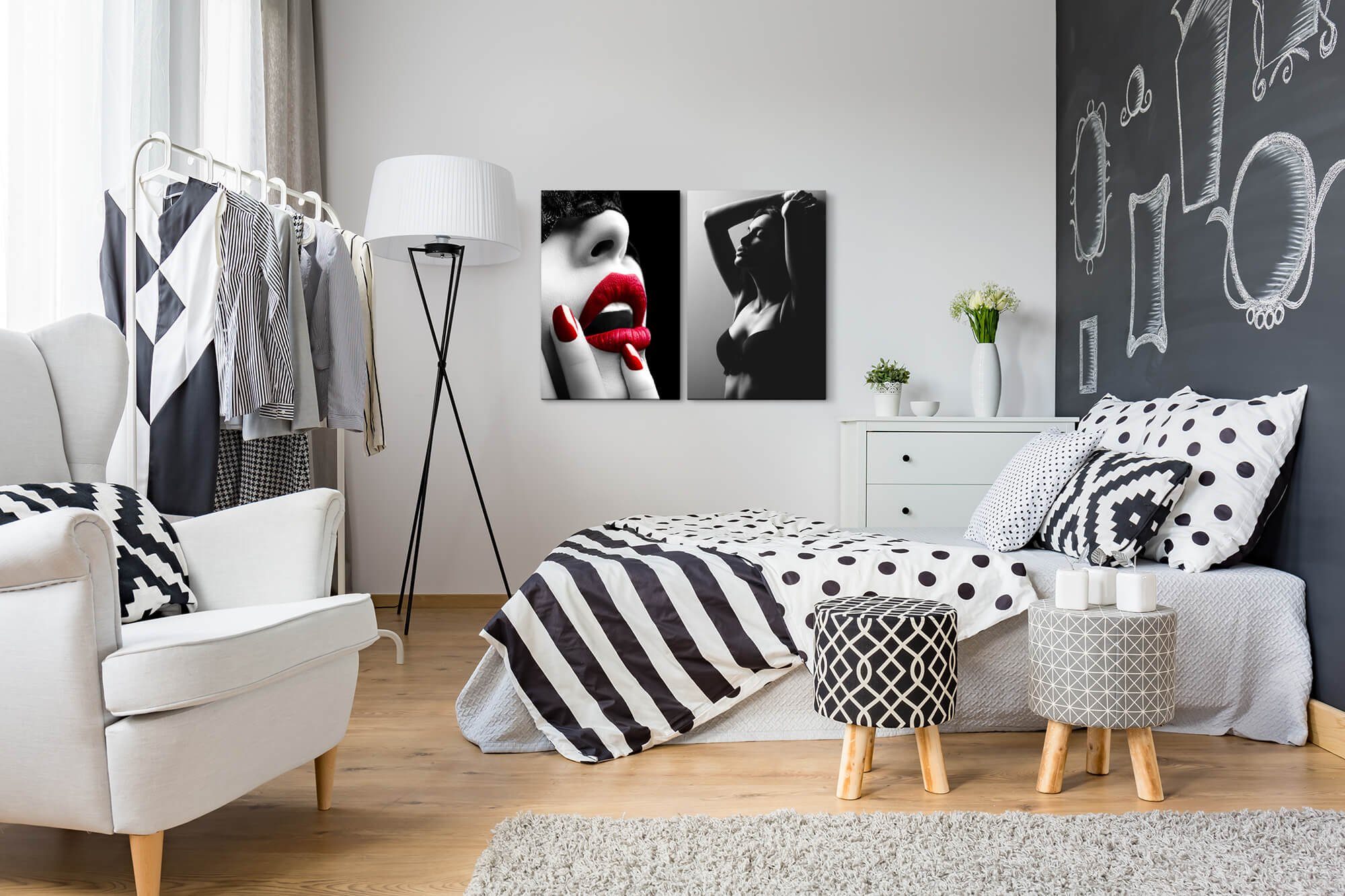 Sinus Art Leinwandbild 2 Bilder je 60x90cm Erotisch Rote Lippen Sexy Frau Verführerisch Akt