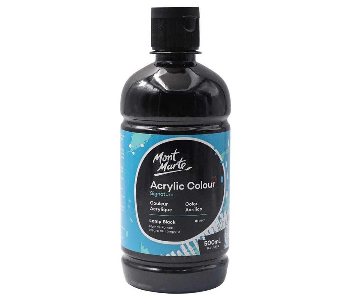 Mont Marte Acrylfarbe SIGNATURE Grundfarben – Weiß / Schwarz / Gold – je 500 ml Flasche, Ideal für Acrylmalerei,Brillante Lichtechte Farbe mit großer Deckkraft