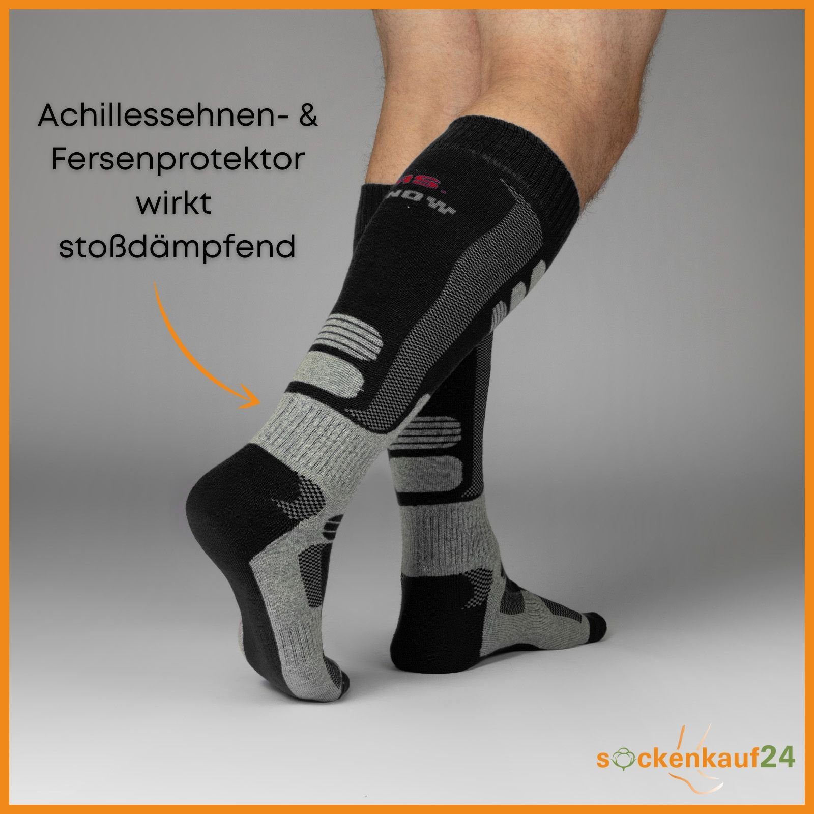sockenkauf24 Skisocken 2 Paar Ski Strümpfe Herren & Damen Ski Socken lang (Schwarz/Blau, 43-46) Atmungsaktiv - 42816