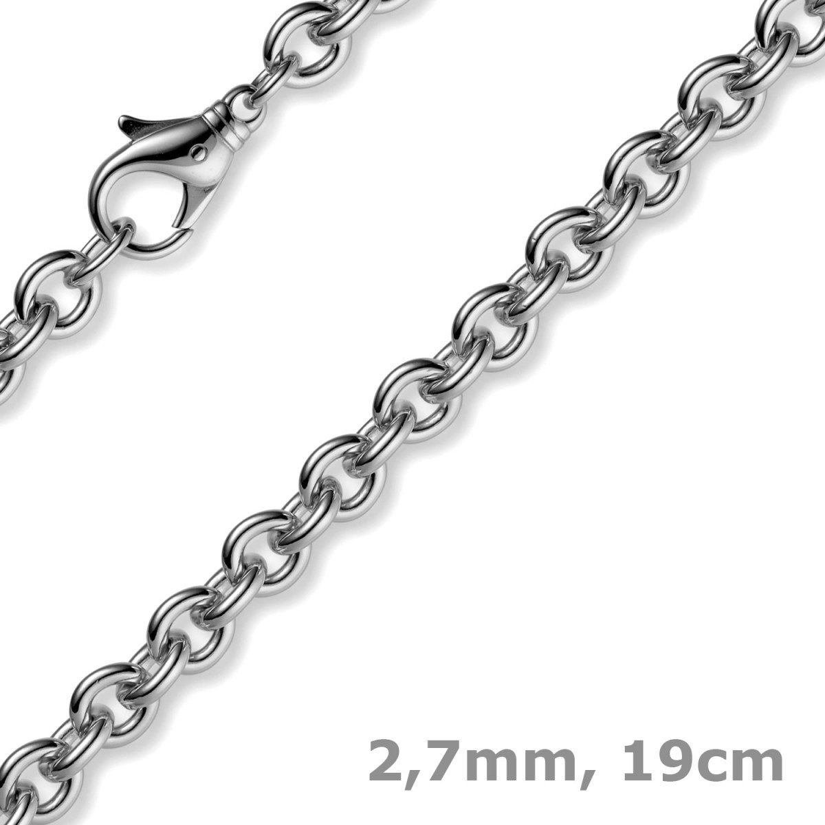 Schmuck Krone Goldarmband 2,7mm Armband Rundankerkette, 585 Weißgold, 19cm, Gold 585