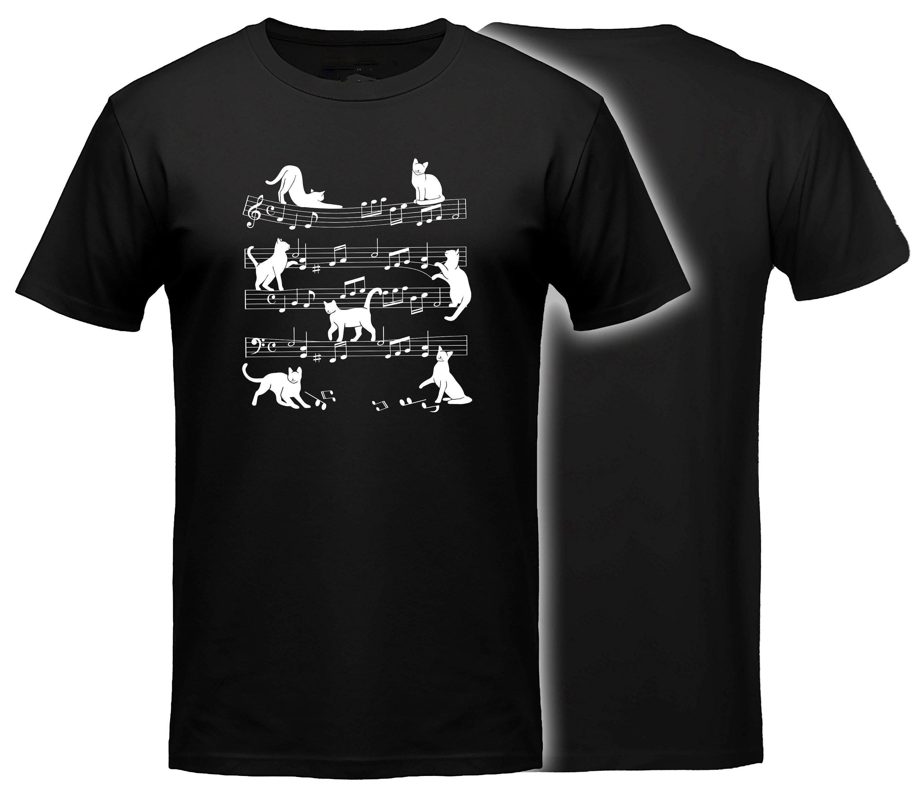 MyDesign24 T-Shirt mit Katzen print Katzen T-Shirt mit Musik Noten Regular Fit i116