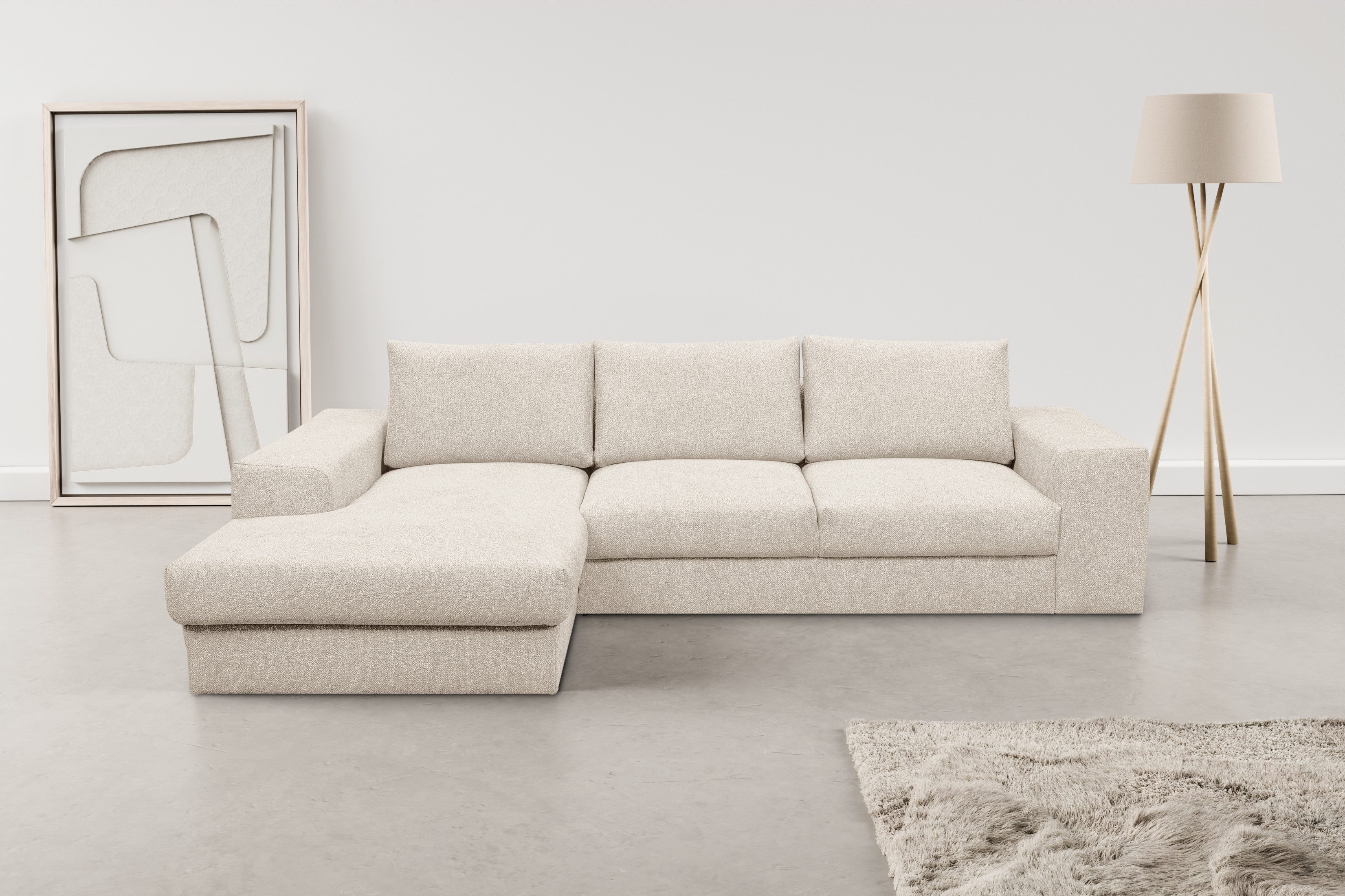 WERK2 Ecksofa Rozzana 280 x 190 cm modern und bequem, Plüsch, L-Form, XXL