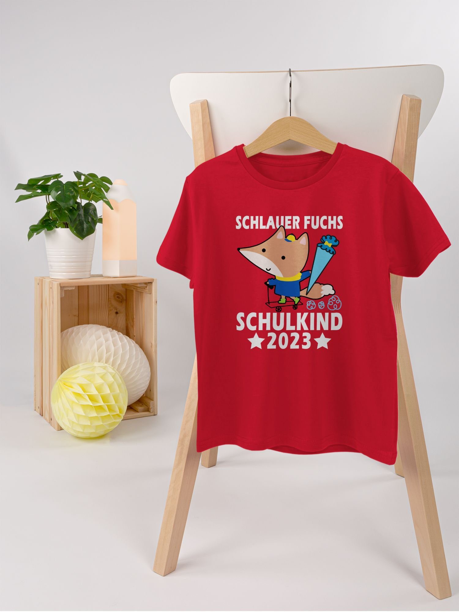 03 Fuchs Geschenke Shirtracer Rot 2023 Junge T-Shirt Schlauer Schulanfang Schulkind Einschulung