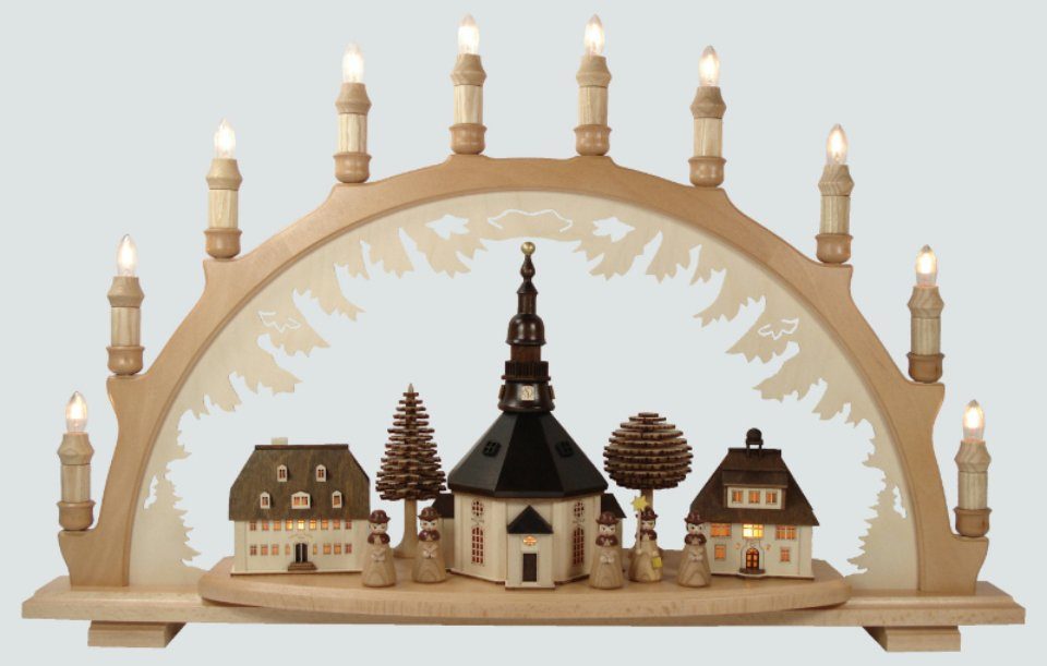 Sohn und Seiffener Lenk Kirche Lichterbogen