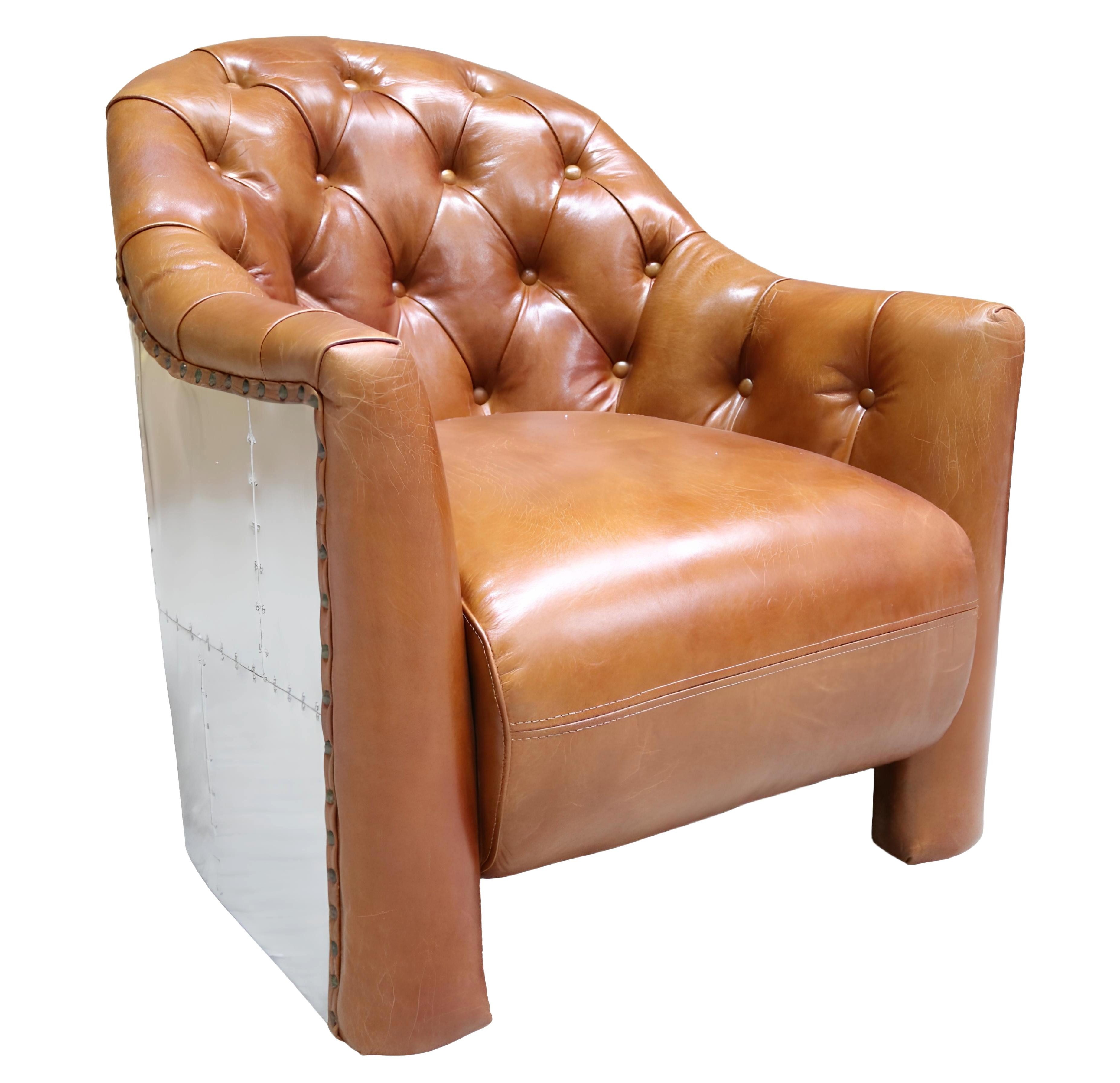 Xlmoebel Chesterfield-Sessel Clubsessel im Flugzeug-Design aus Vintage-Leder (Sessel), Hergestellt in Europa