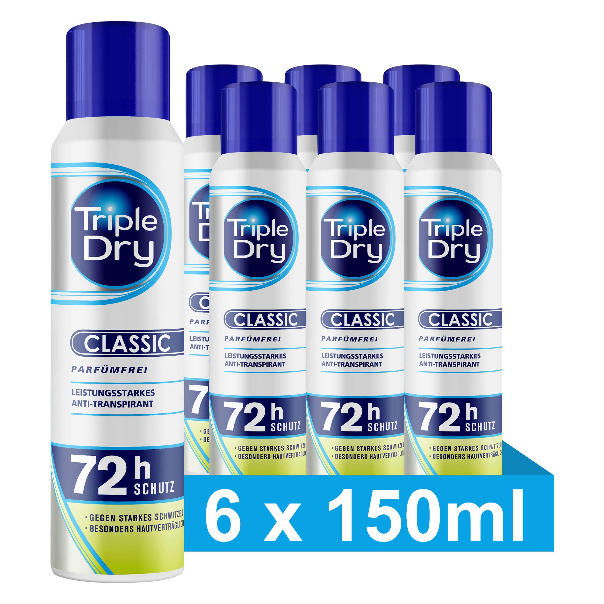 Deo-Pumpspray anti-transpirant parfümfrei 72 h Schutz 6 x 150 ml