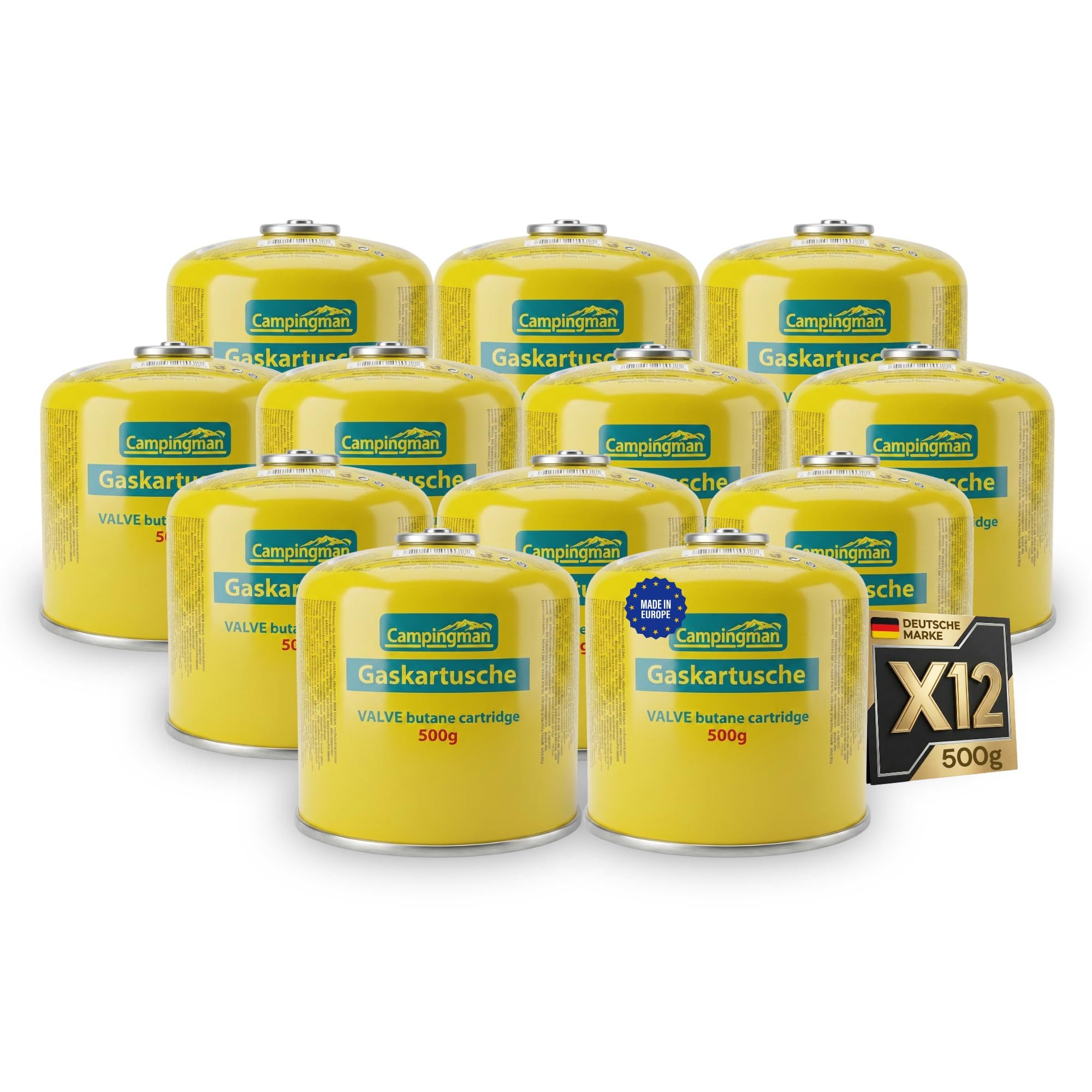 Campingman Gaskartusche Gaskartusche 500 g 12er-Set, 500 g Butangas je Kartusche, 12er-Set