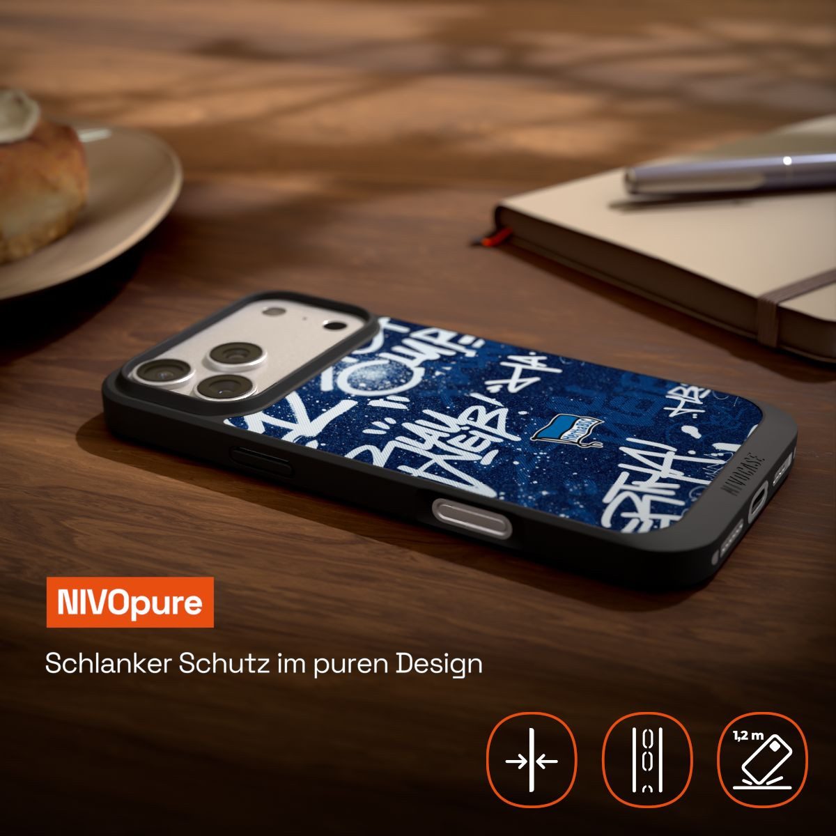 NIVOCASE Handyhülle Hertha BSC Graffiti Offizielles Lizenzprodukt Street Graffiti, Apple iPhone 17 Pro Max Handyhülle Hülle NIVOpure Case Schwarz – Bild 5 von 5