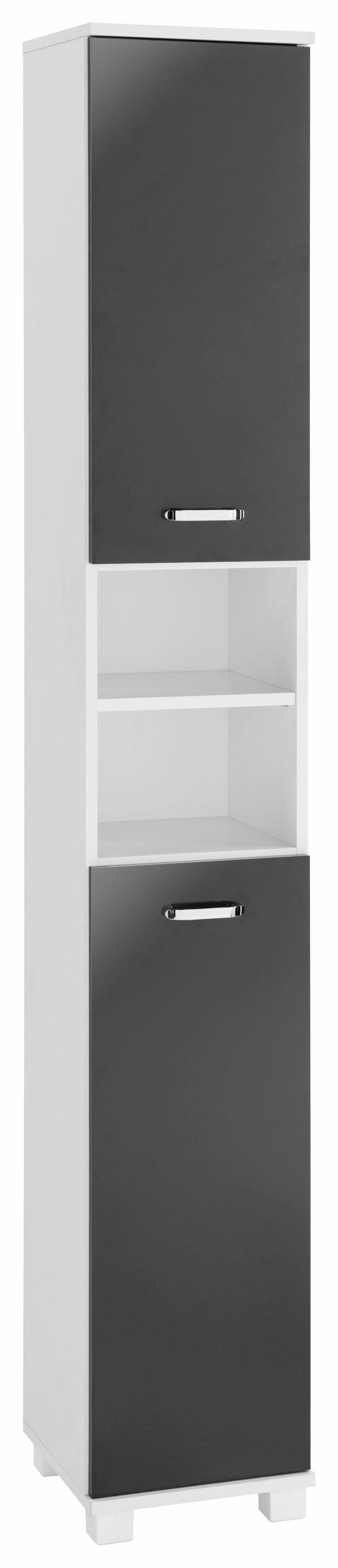 Schildmeyer Hochschrank Colli Höhe 193,7 cm, Badezimmerschrank mit Metallgriffen, Ablageböden perl weiß matt/anthrazit Glanz