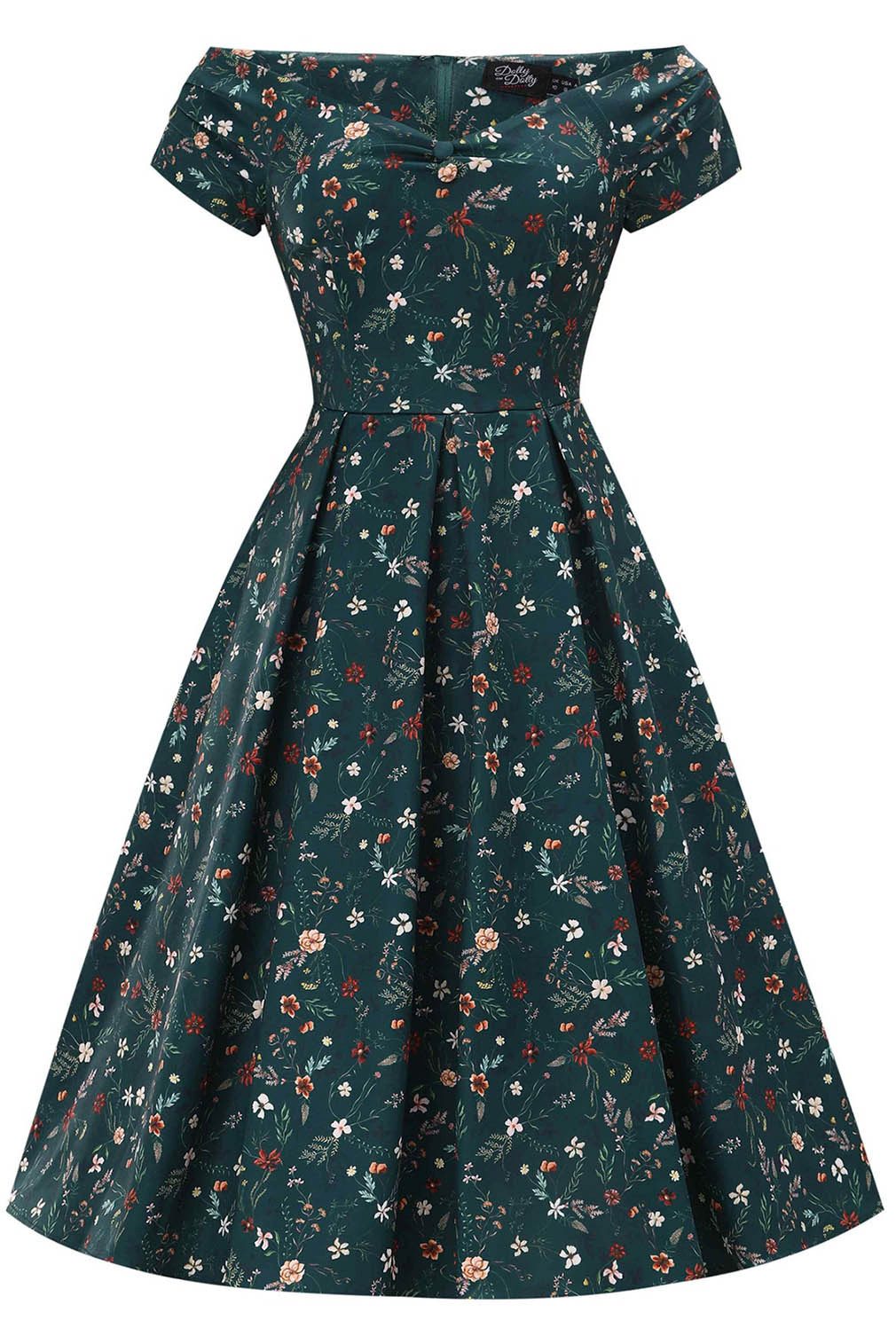 Dolly and Dotty A-Linien-Kleid Lily Forest Green Floral Off-Shoulder Vintag günstig online kaufen