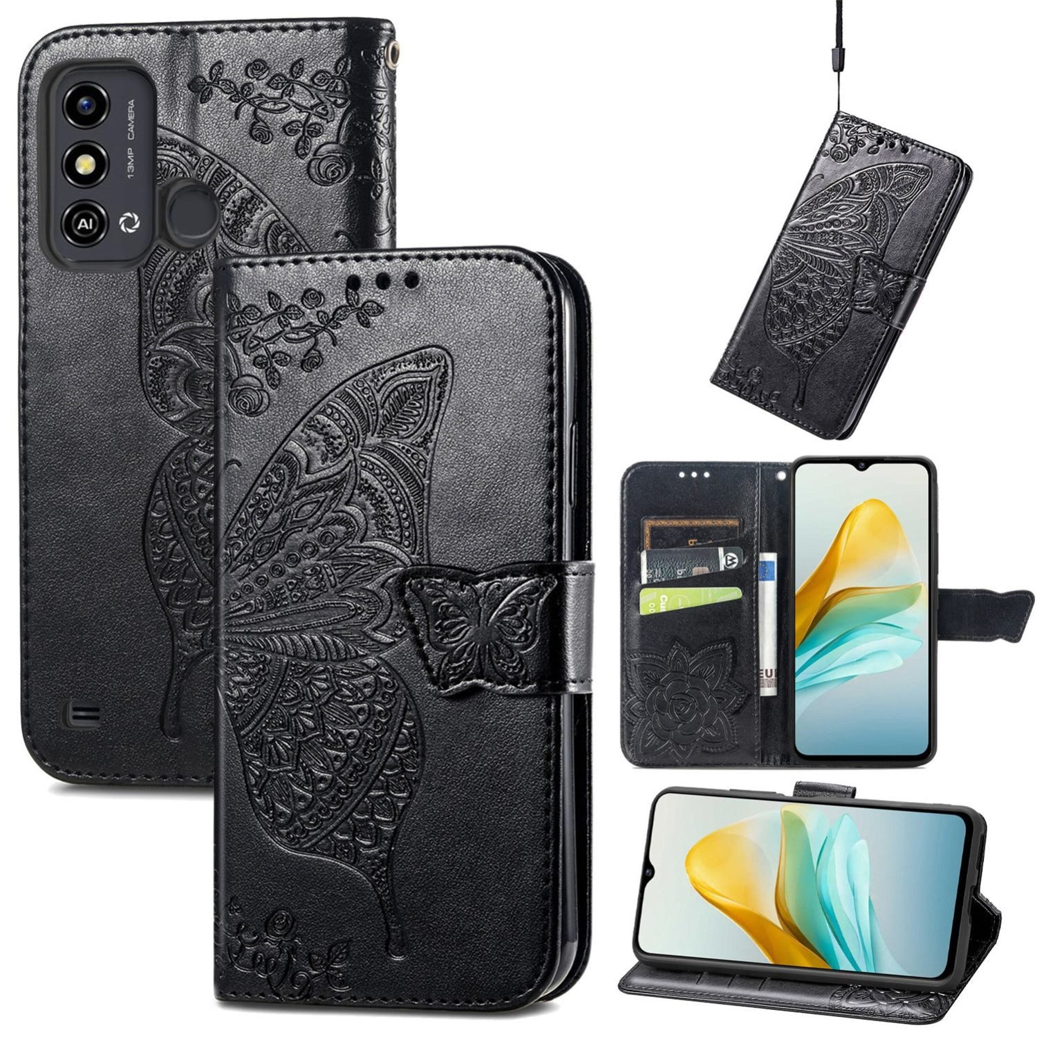 Wigento Handyhülle Für ZTE Blade A53 Kunstleder Tasche Hülle Etuis Schutz Book Motiv 1
