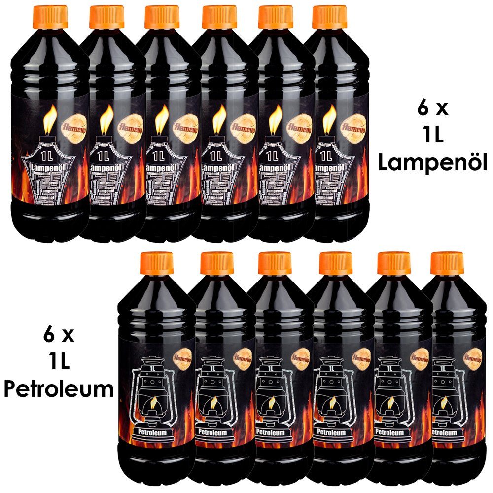 Flameup Lampenöl Set 12 L Lampenöl und Petroleum Heizung Kamin Öllampe Laterne Öl, 12 l