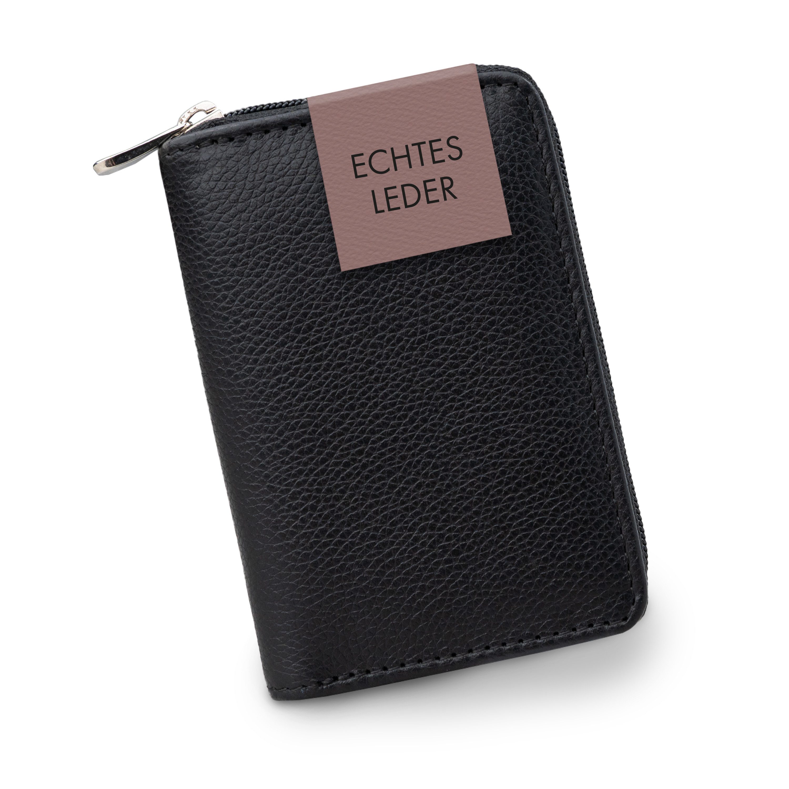 XiRRiX Mini Geldbörse - kleines Portemonnaie für Damen und Herren - mit Reißverschluss (mit Münzfach, 1-tlg), klein und handlich aus anschmiegsamem echtem Leder
