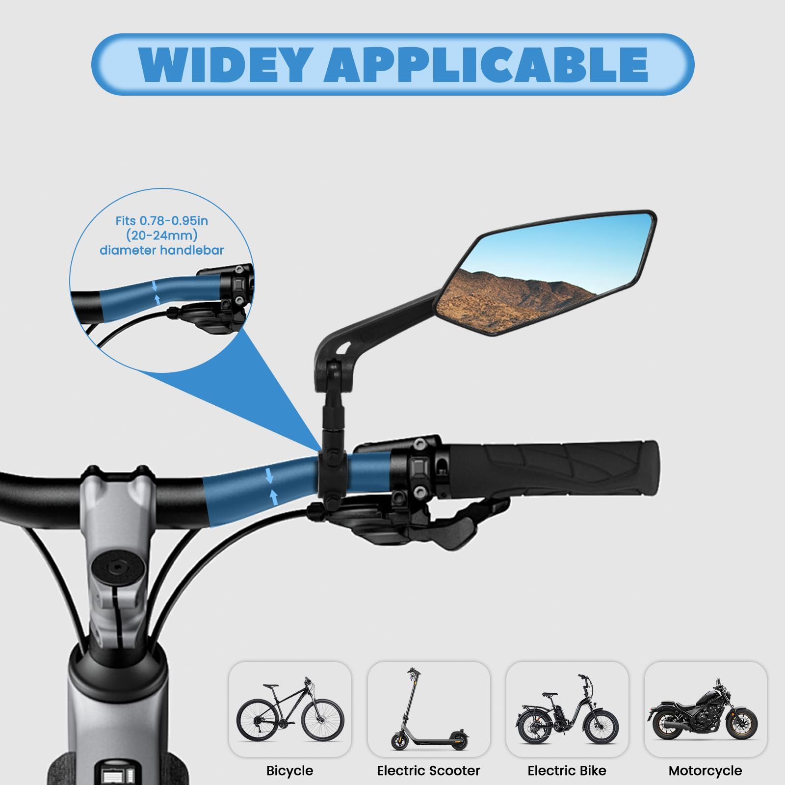 SURFOU Fahrradspiegel für Fahrrad/E-Bike, 360° Klappbar & Drehbar Fahrrad Rückspiegel 1 Paar (360° verstellbare Bar-End-Spiegel aus ABS & Aluminium – Hochklares Glas, einfache Montage, für 22-25 mm Lenker)