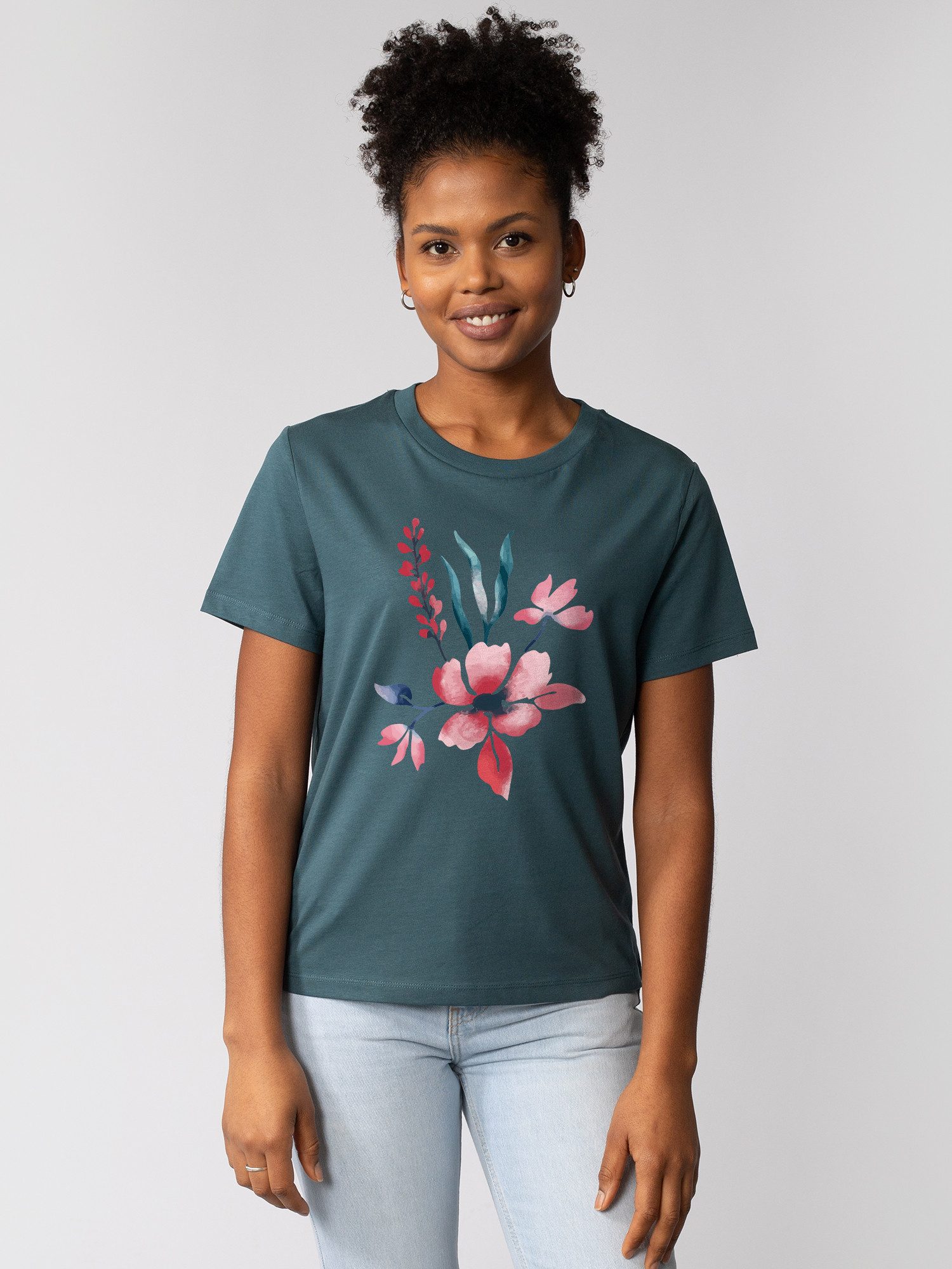 T-Shirt Blume in Wasserfarbe 01