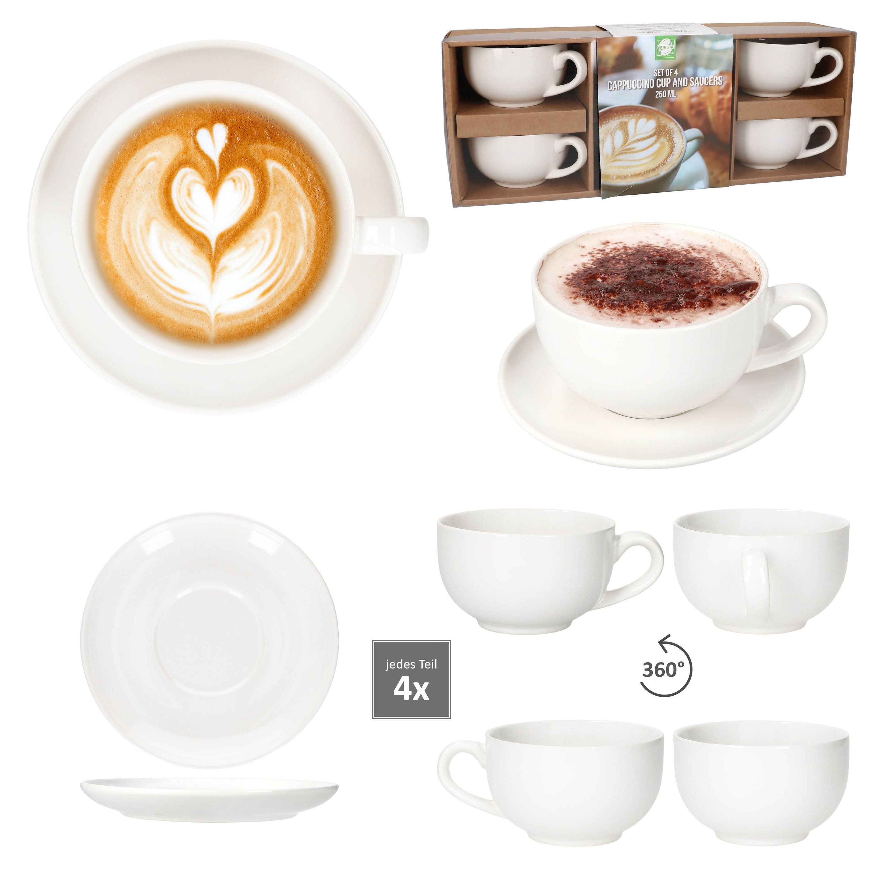 MamboCat Becher MamboCat 4er Set CREME Cappuccinotassen 200ml & Untertassen Cremeweiß, Steingut – Bild 4 von 5