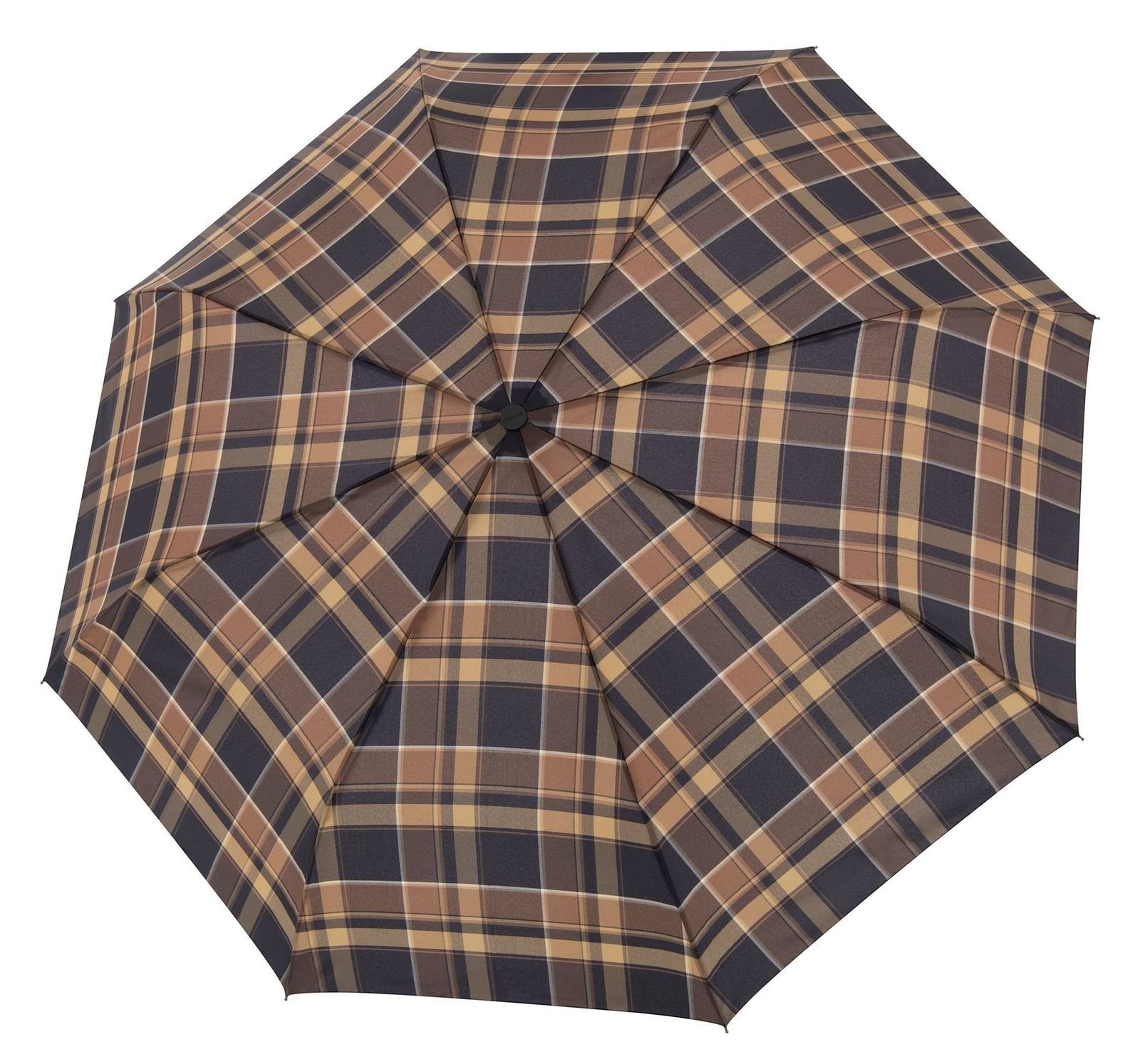 Beige Check Brown Carbonsteel / Woven Taschenregenschirm doppler®
