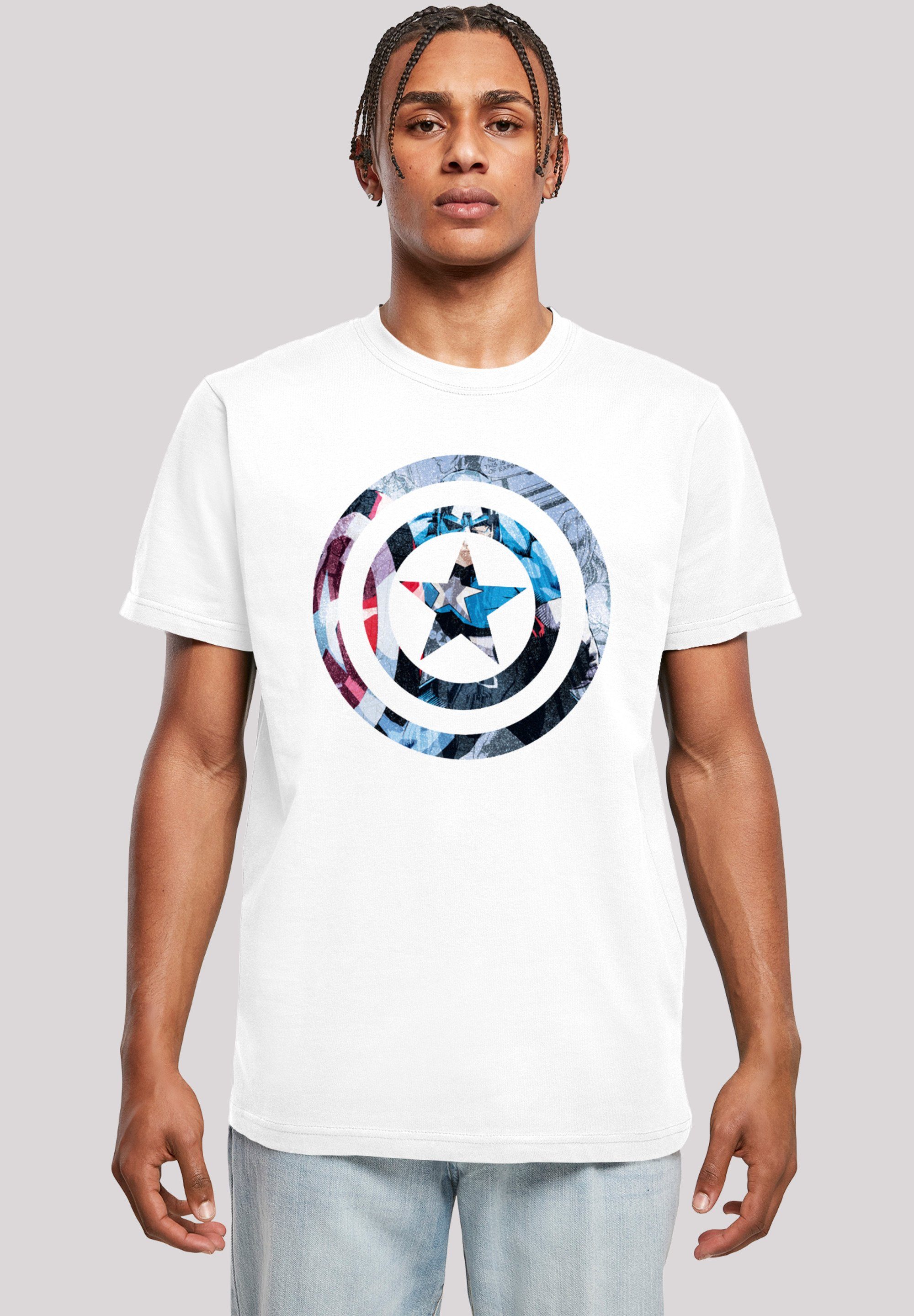 Marvel F4NT4STIC Montage Avengers Captain Print T-Shirt Superhelden Herren,Premium weiß Symbol Merch,Regular-Fit,Basic,Logo America