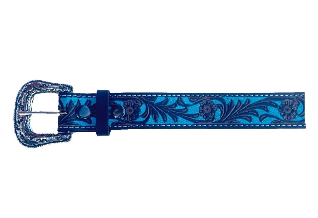 Westernlifestyle Ledergürtel Ledergürtel „Turquoise Blossom“ Westerngürtel Leder – florales Muster – Bild 3 von 4