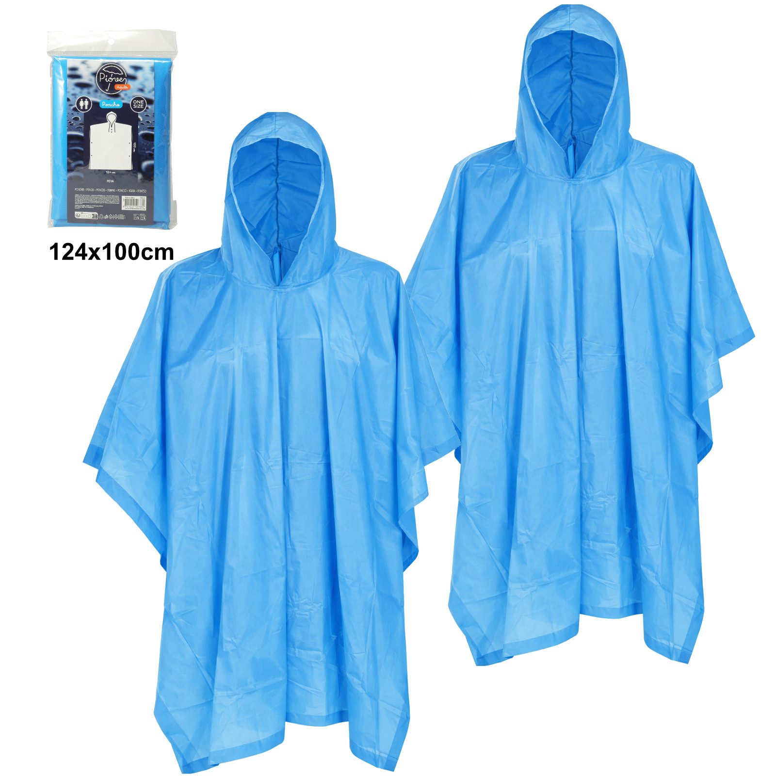 Koopman Regenponcho Regenmantel Regenumhang Regencape 124x100cm Blau 2er Set (2-St) Unisize, Wasserschutz, für Erwachsene, Regenschutz, mit Kordelzug
