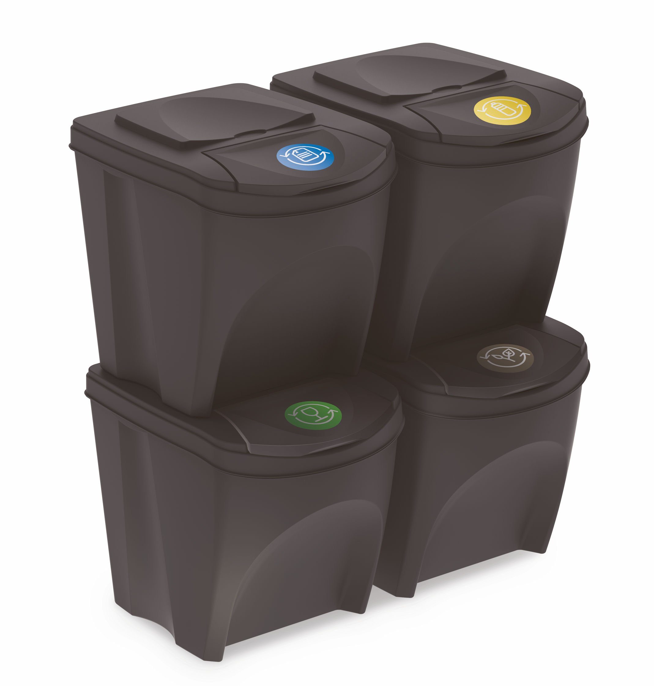Spetebo Mülleimer Sortibox - 4er Set Mülleimer mit 25 L anthrazit, Stapelbares Müll Trennsystem