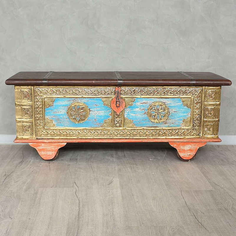 Oriental Galerie Truhe »Indische Rolltruhe Orange 117 cm«, traditionelle Herstellung in Handarbeit im Ursprungsland