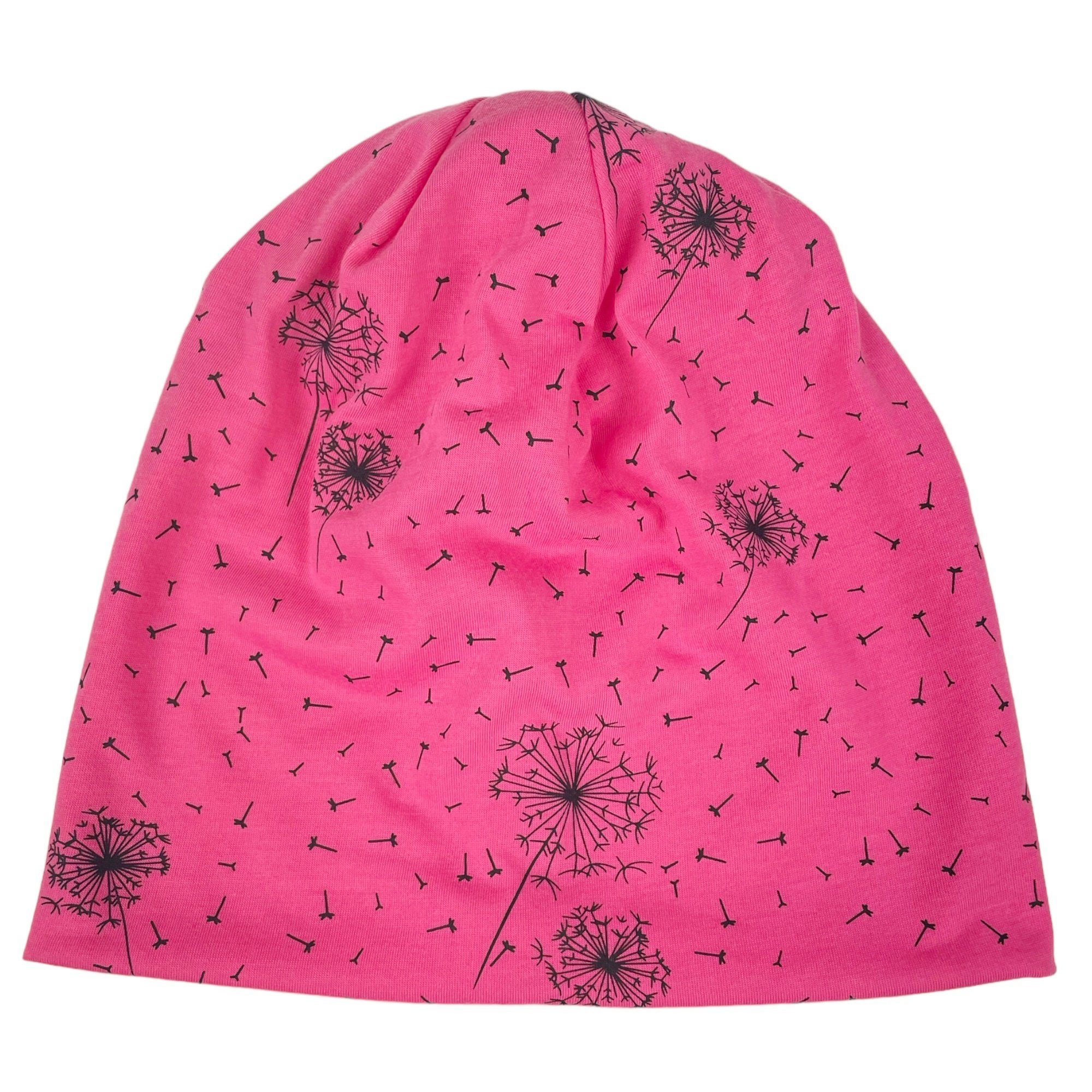 Taschen4life Beanie Slouch Mütze pink Motiv Sommermütze Pusteblume, Damen Beanie, Longbeanie leichte