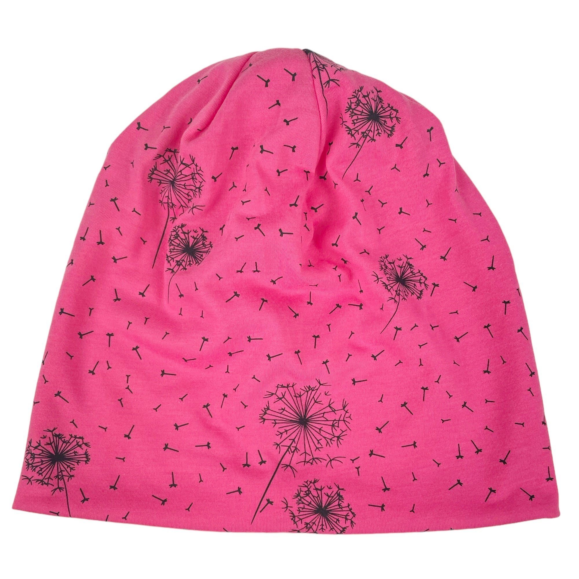 Taschen4life Beanie Slouch Longbeanie Mütze Motiv leichte Sommermütze Beanie, pink Pusteblume, Damen