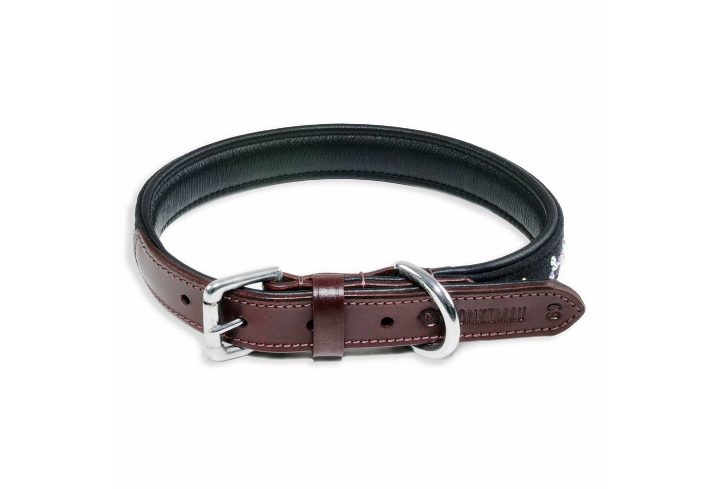 Thumbnail - Monkimau Hunde-Halsband Hundehalsband Leder Halsband Hund braun schwarz mit Knochen Kristallen, Leder