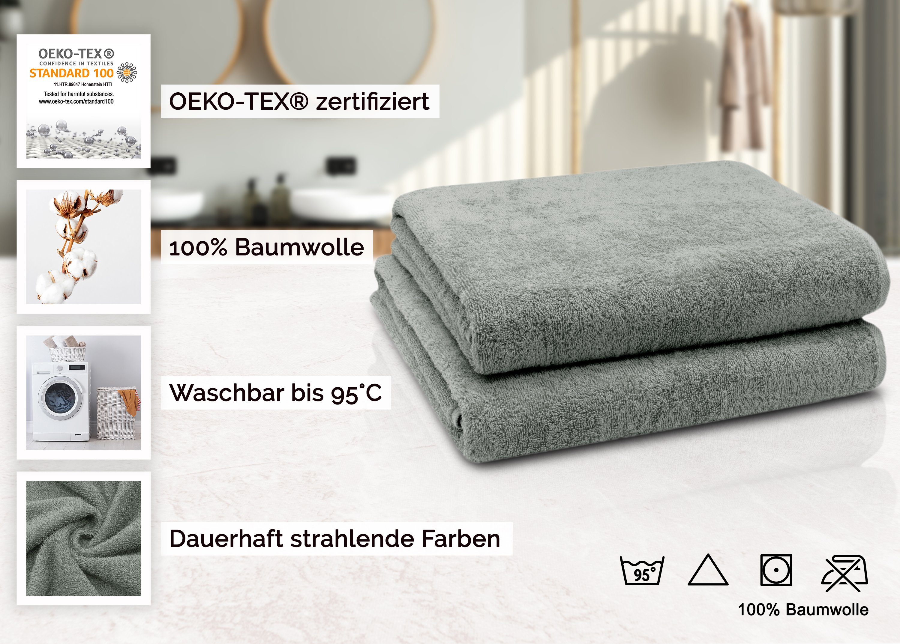 (2-St), 100% 100 Baumwolle, platingrau vom 150 cm, ZOLLNER Walkfrottier Hotelwäschespezialisten x Badetücher,