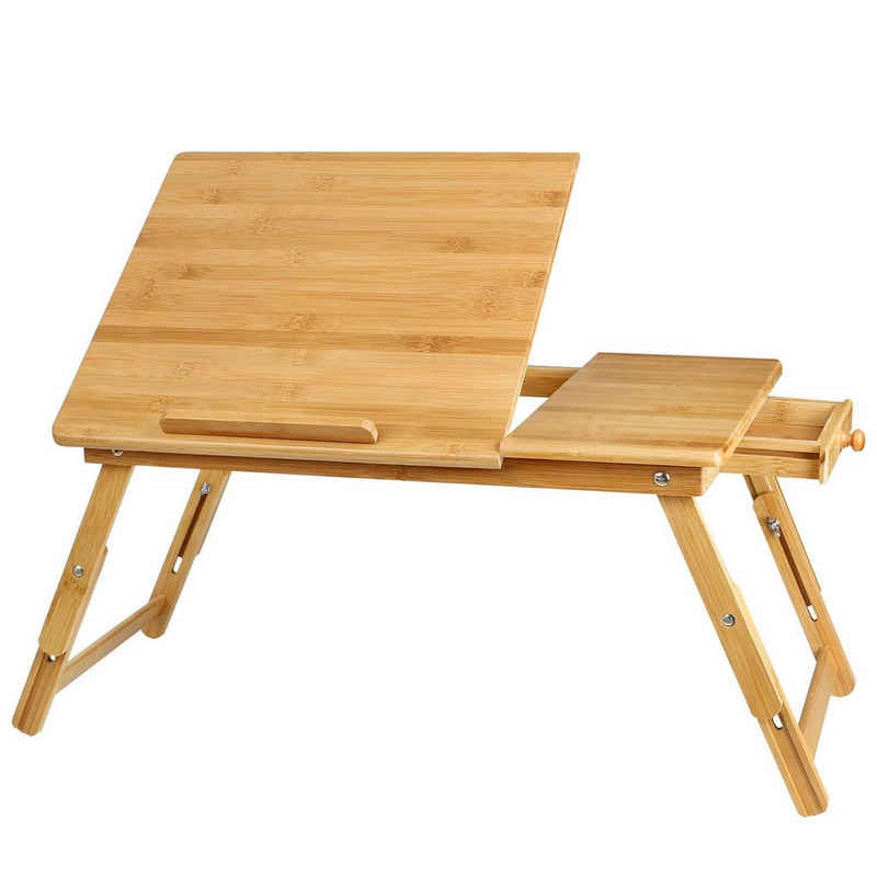 Homfa Laptoptisch (laptop tisch für bett Bambus Betttablett Höhenverstellbarer faltbar fürs Sofa Bett), laptop stand 55x35x4-31cm