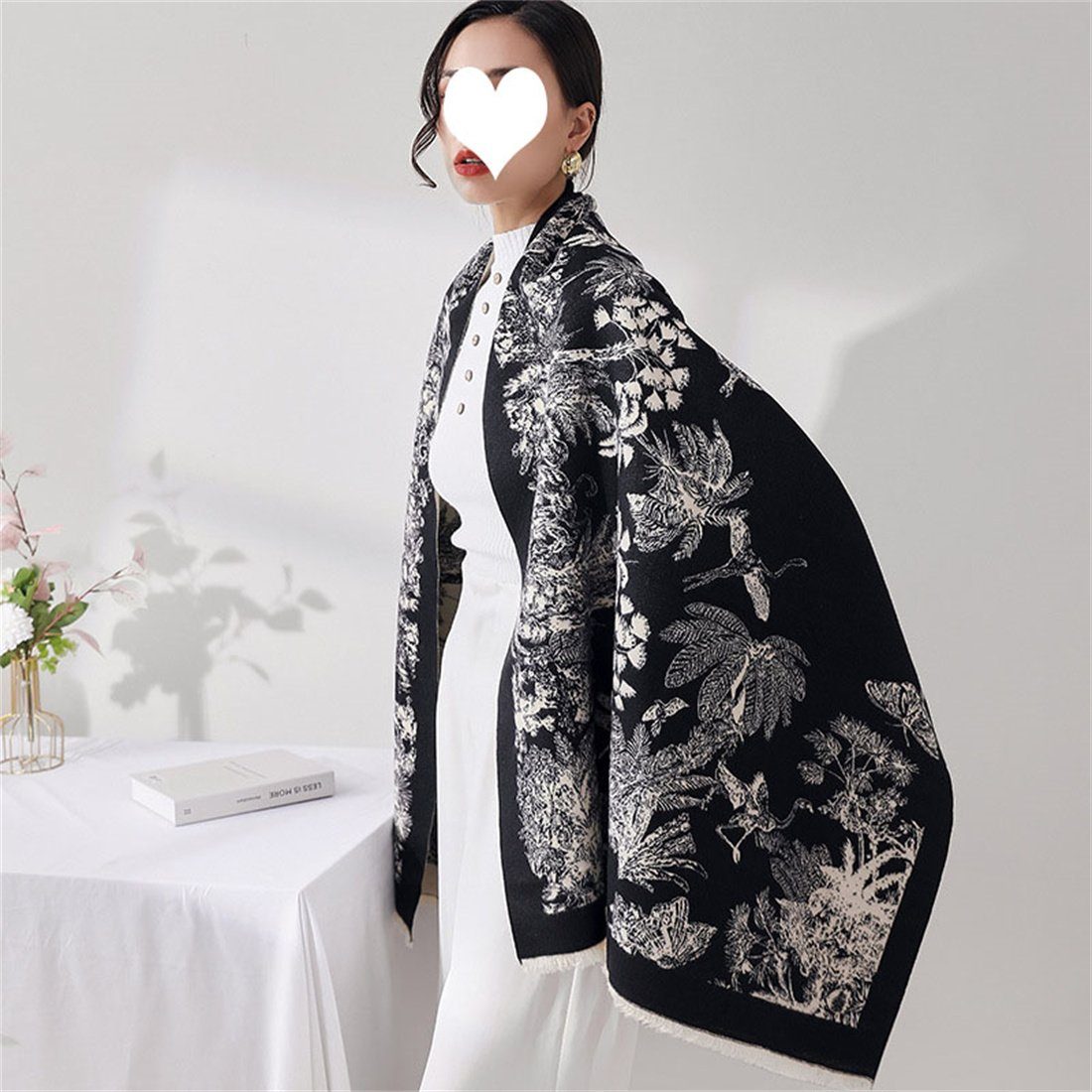 DÖRÖY Modeschal Schwarz modische Schal, warmen doppelseitigen Damen Winter verdickt Schal