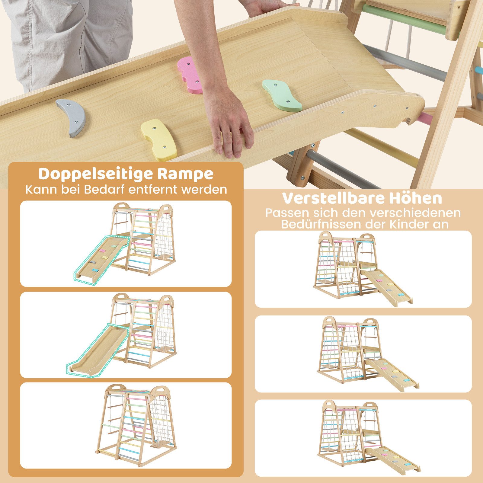 COSTWAY Klettergerüst, 8-in-1 Dschungelturngerät mit Rutsche, Schaukel günstig online kaufen