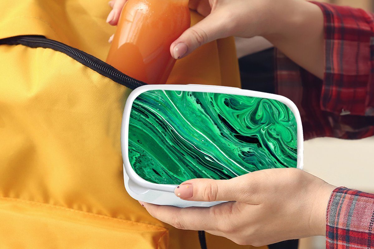 Lunchbox für Brotbox - Brotdose, Ölfarbe Marmor und Grün, - Jungs weiß Kunststoff, Mädchen Erwachsene, (2-tlg), MuchoWow für Kinder und