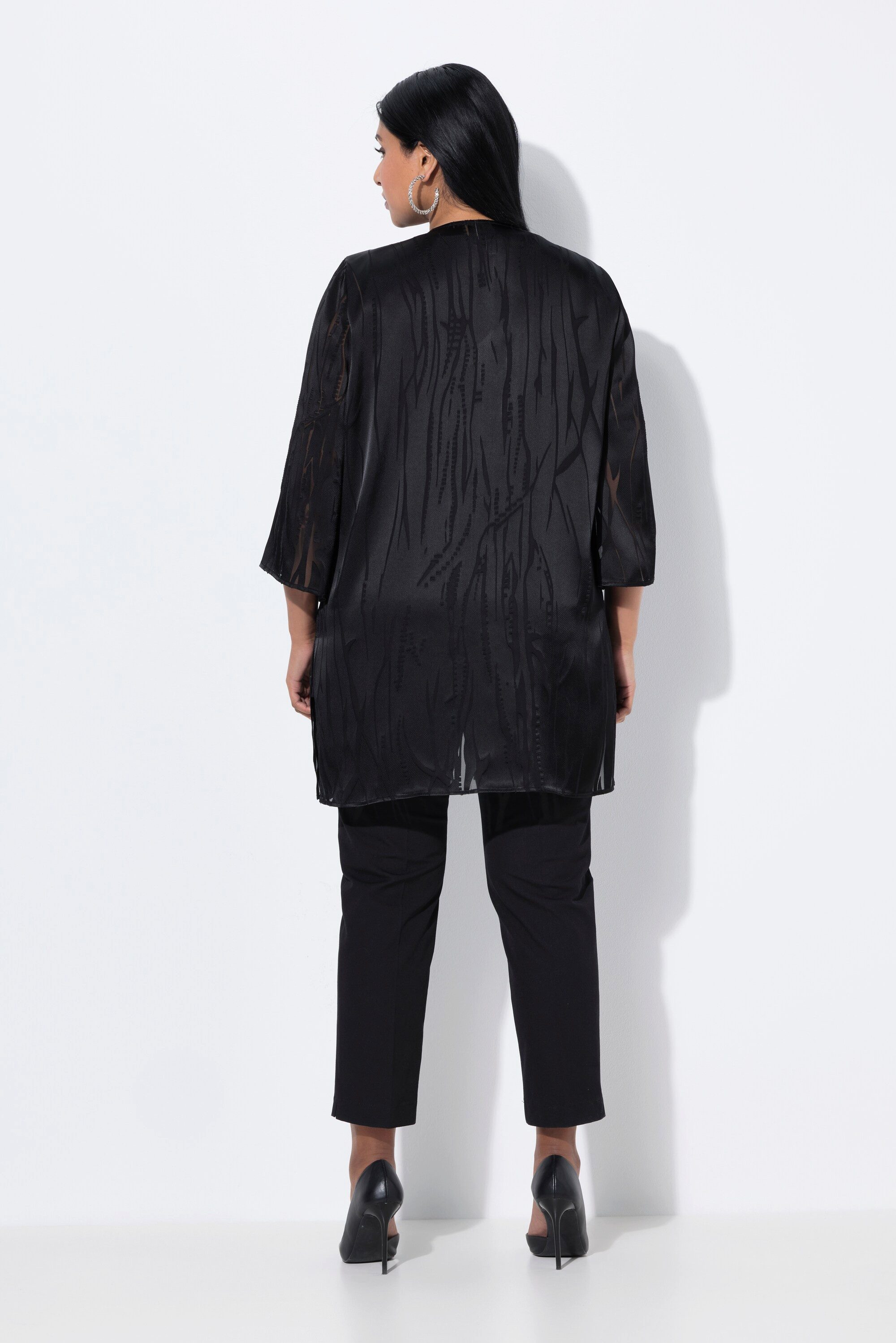 Ulla Popken Sommerjacke Easy-Going-Jacke offene Form V-Ausschnitt 3/4-Arm
