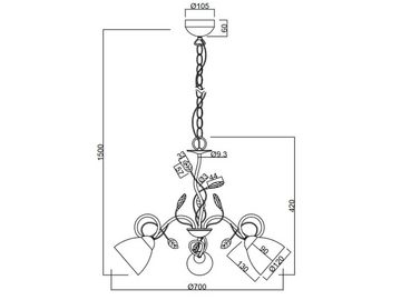 meineWunschleuchte LED Kronleuchter, LED wechselbar, Warmweiß, Florentiner Lampe Pendelleuchte dreiflammig Design-klassiker, Ø70cm