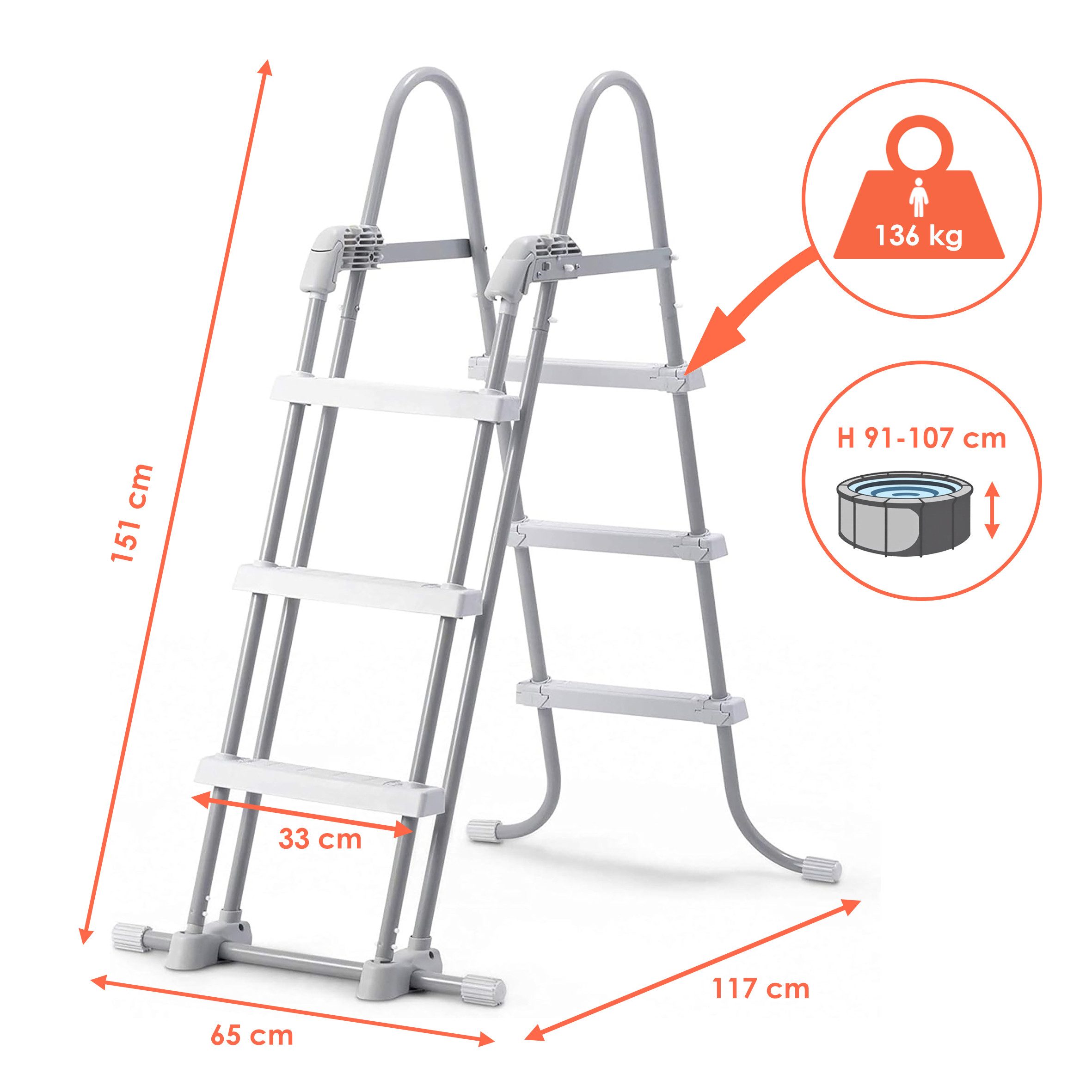 Intex Poolleiter Intex Sicherheitsleiter für Pools bis 107 cm Höhe (Anzahl, 1-St., Leiter), Kindersicherung durch abnehmbaren Außenstufen