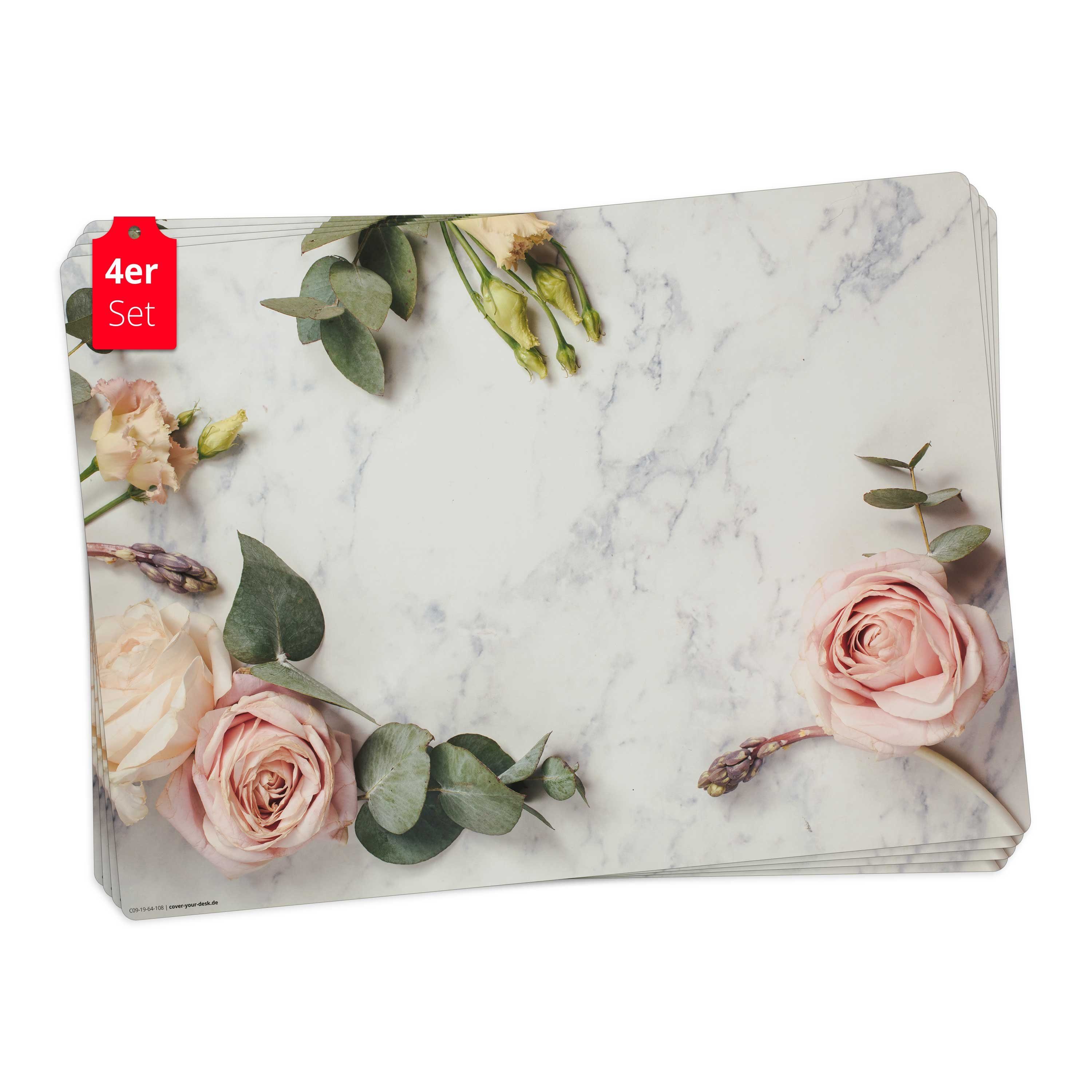 Platzset, Tischset, Platzset abwaschbar - Rosen auf Marmor, cover-your-desk.de, (aus erstklassigem Vinyl (Kunststoff – BPA-frei), 4-St., 44 x 32 cm - rutschfeste Tischdekoration), Made in Germany