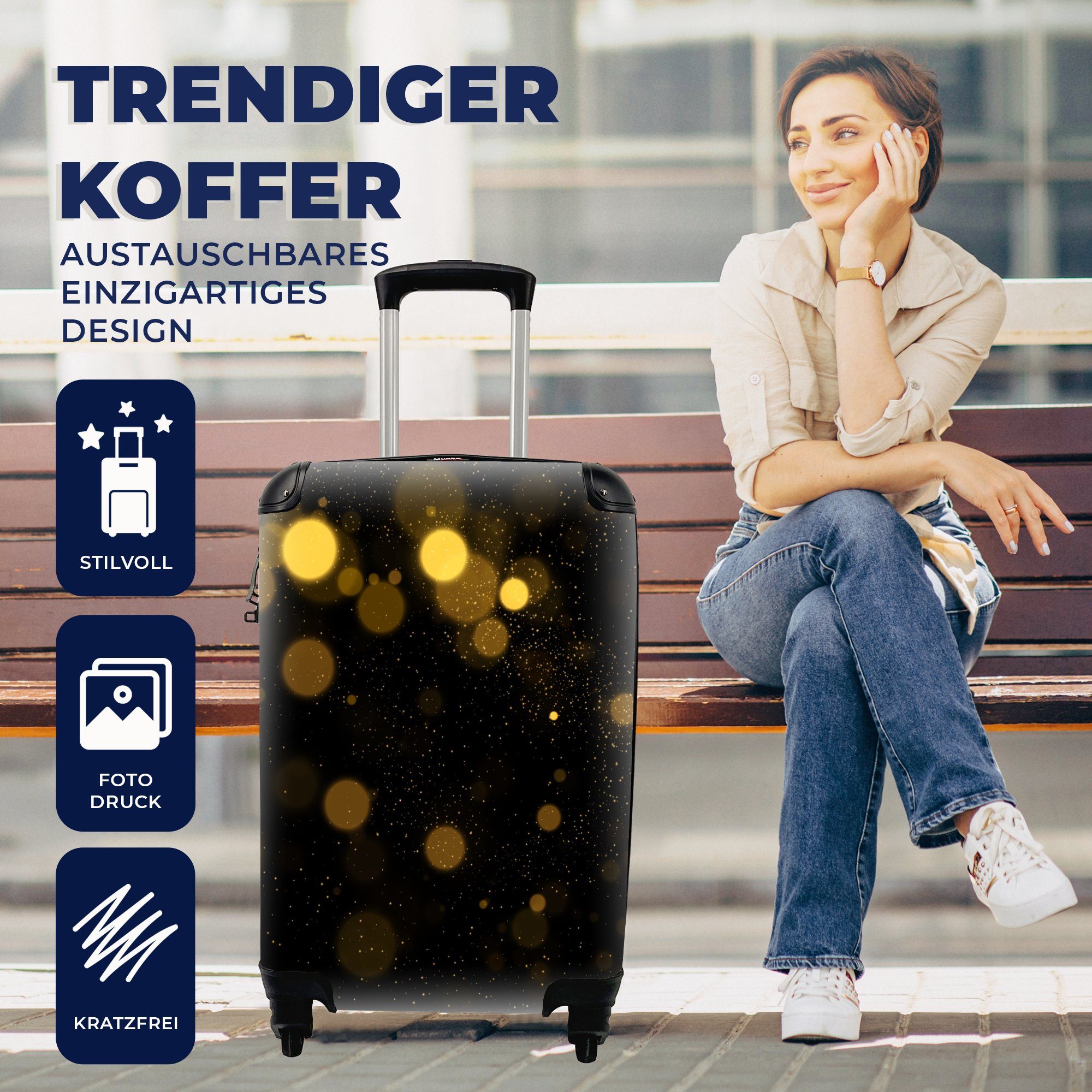 MuchoWow Handgepäckkoffer Gold - Abstrakt Reisetasche Handgepäck Reisekoffer 4 rollen, Luxus Trolley, Schwarz, Ferien, Rollen, - mit für 