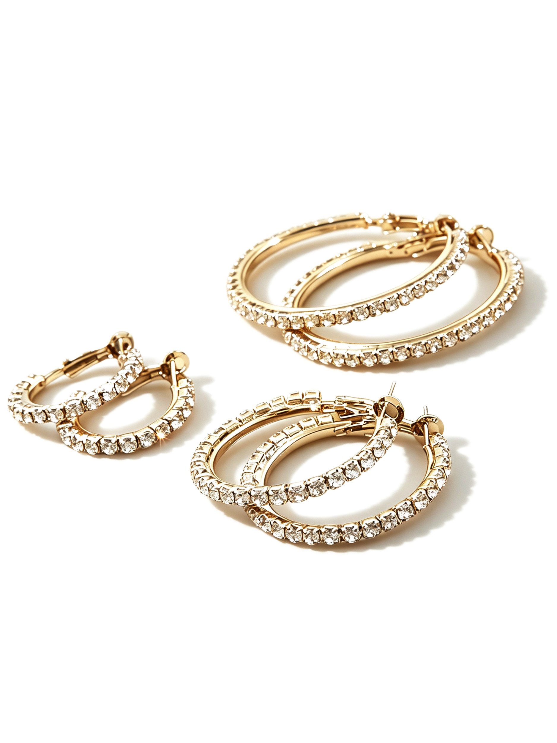 Aniston JEWELRY & WATCHES Creolen-Set Multipack Schmuck Geschenk Kupfer Ohrschmuck Ohrringe Glitzersteine (Set, 6-tlg), Made in Germany - mit Glasstein