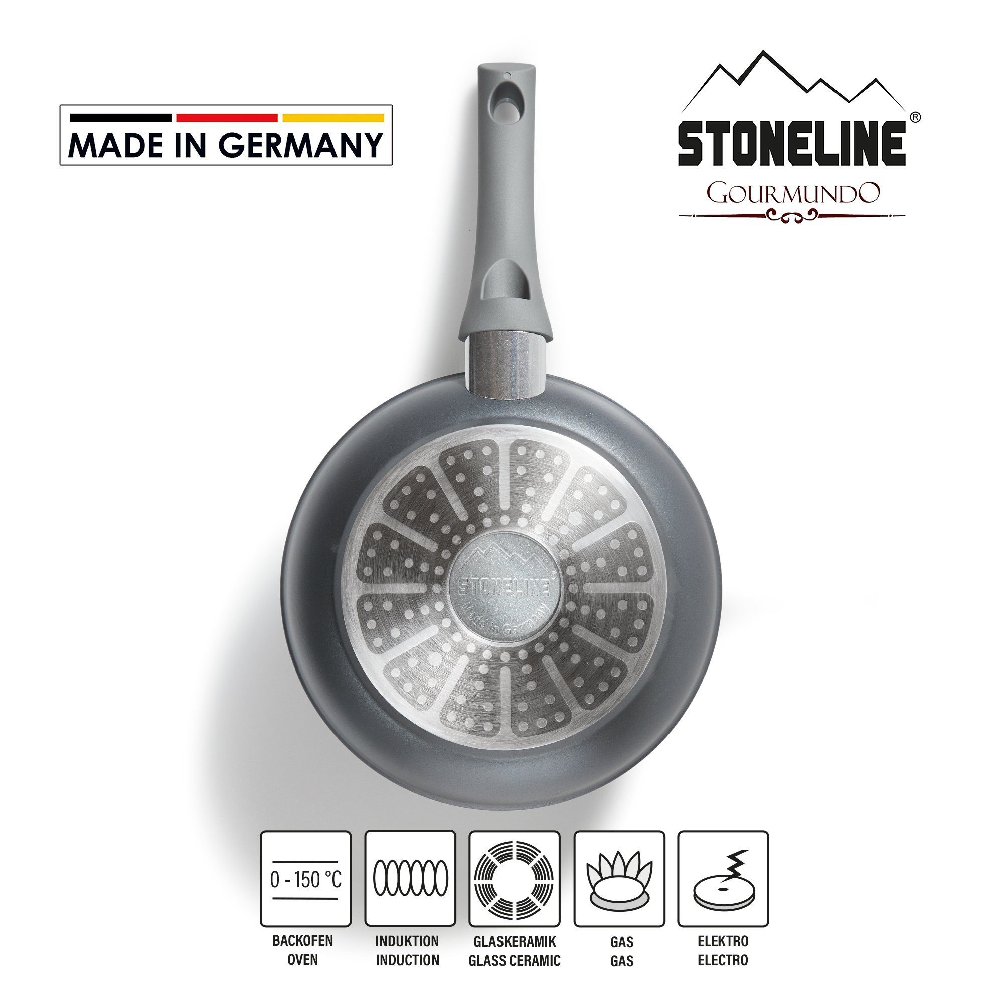 Steinpartikeln, Grau induktionsgeeignet, Bratpfanne, (3-tlg), Aluminium STONELINE in echten Germany Made mit